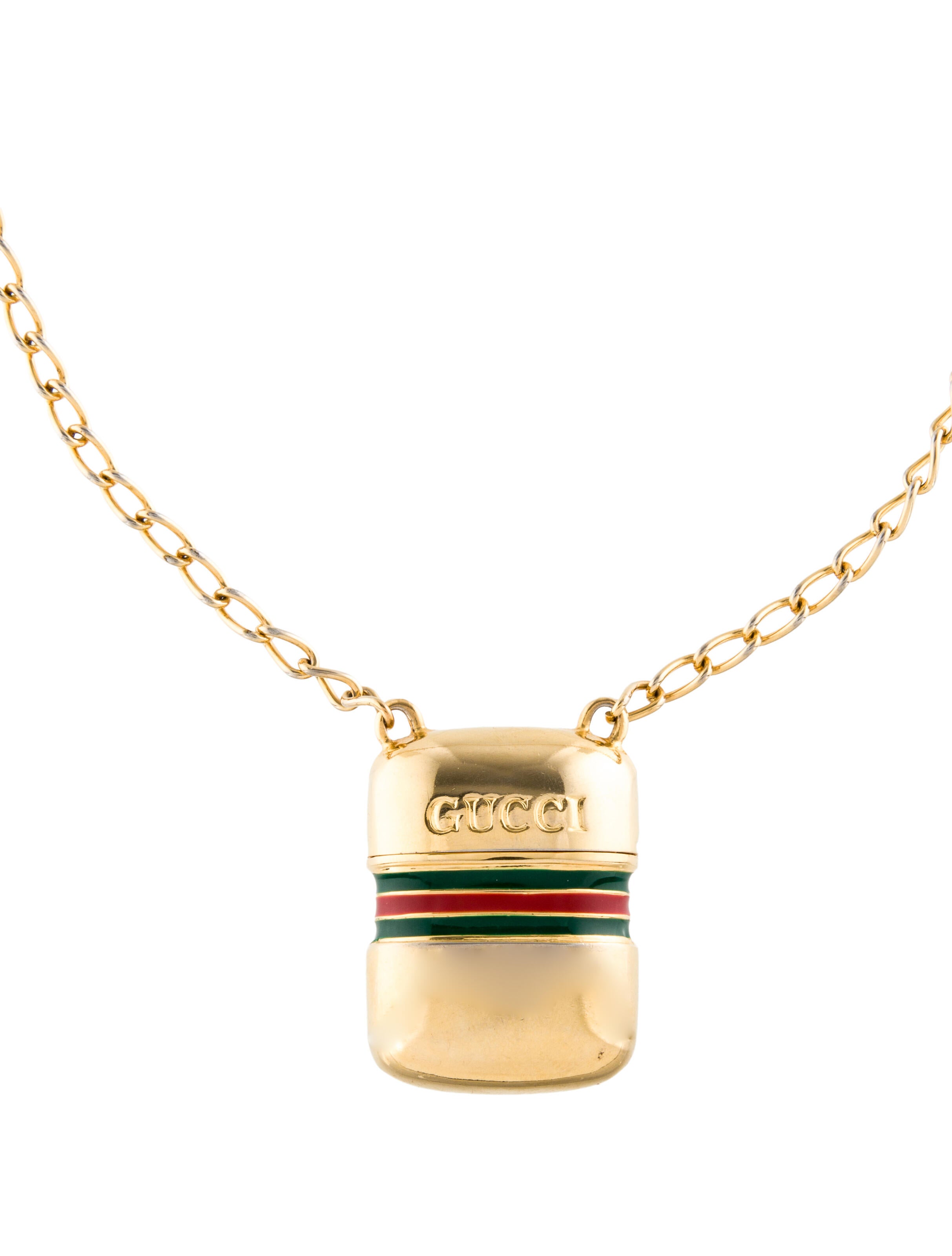 Gucci Vintage Enamel Pill Bottle Pendant Necklace