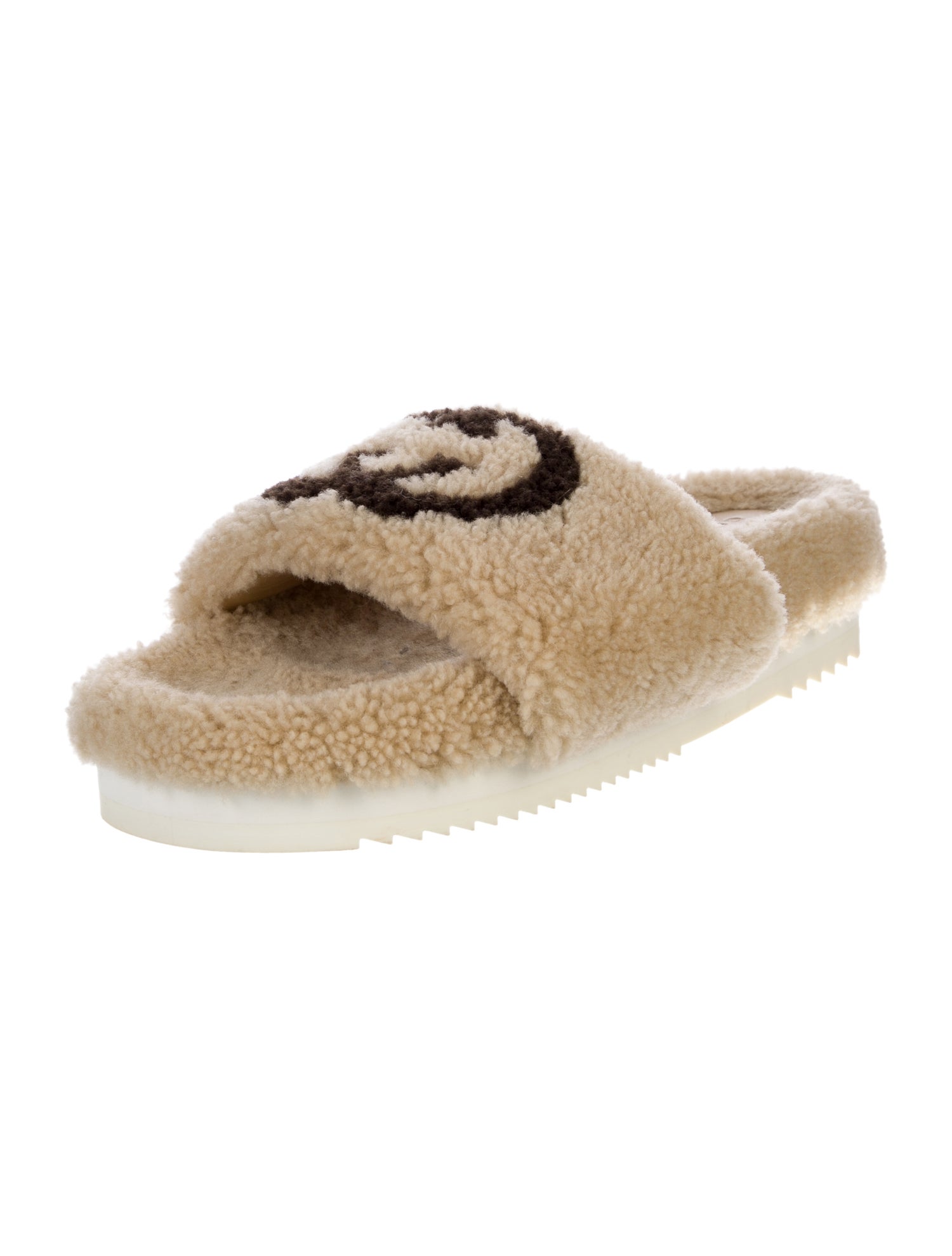 Gucci Interlocking G Logo Shearling Slides