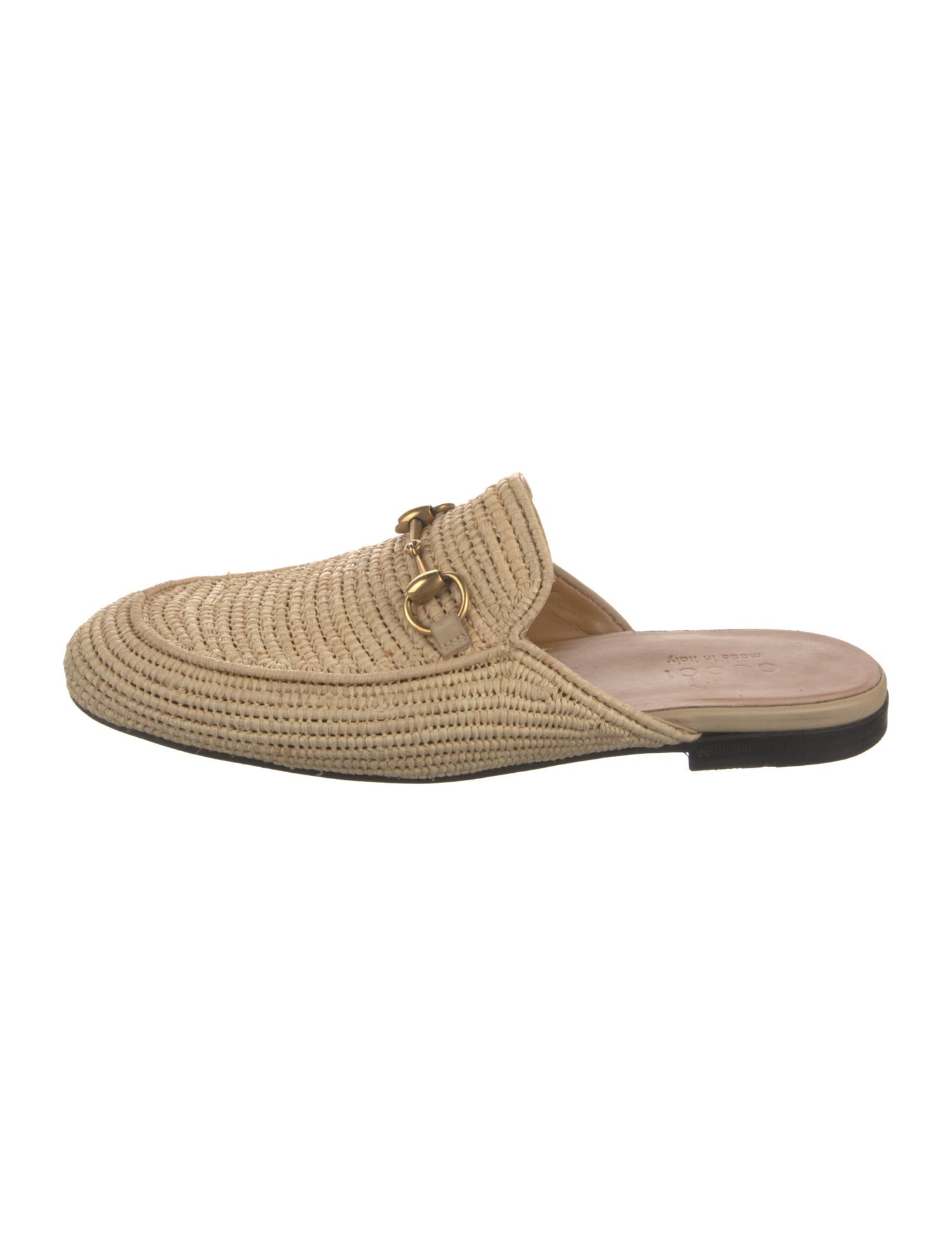 Gucci Horsebit Accent Raffia Slippers