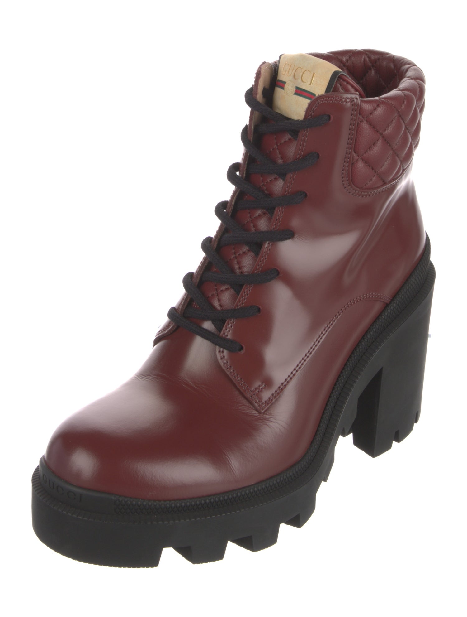 Gucci Web Accent Leather Combat Boots