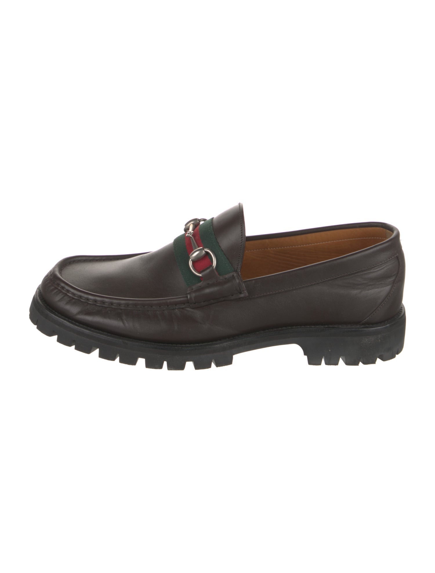 Gucci Web Accent Leather Loafers