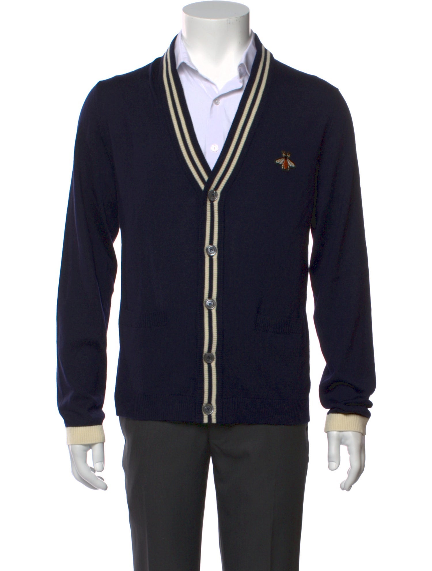 Gucci Bee Accent Striped Cardigan