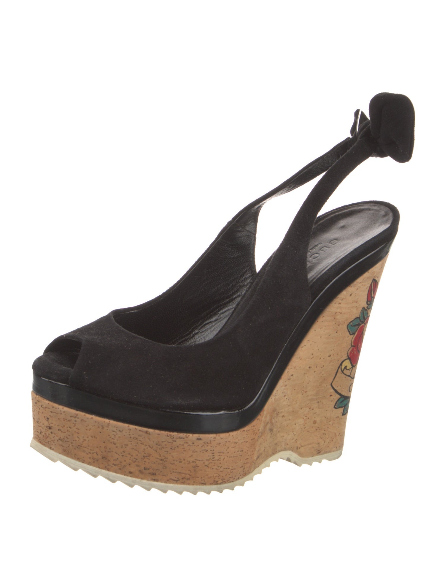 Gucci Suede Graphic Print Slingback Sandals