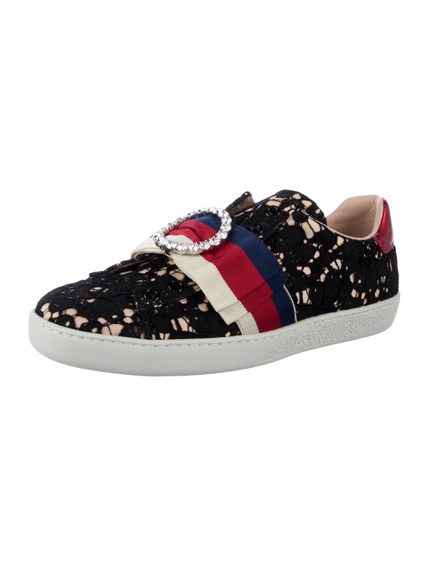 Gucci Sylvie Web Accent Crystal Embellishments Sneakers
