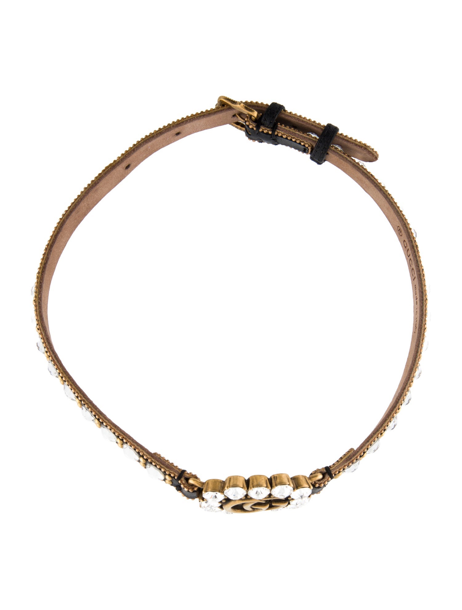 Gucci Crystal & Leather GG Choker Necklace