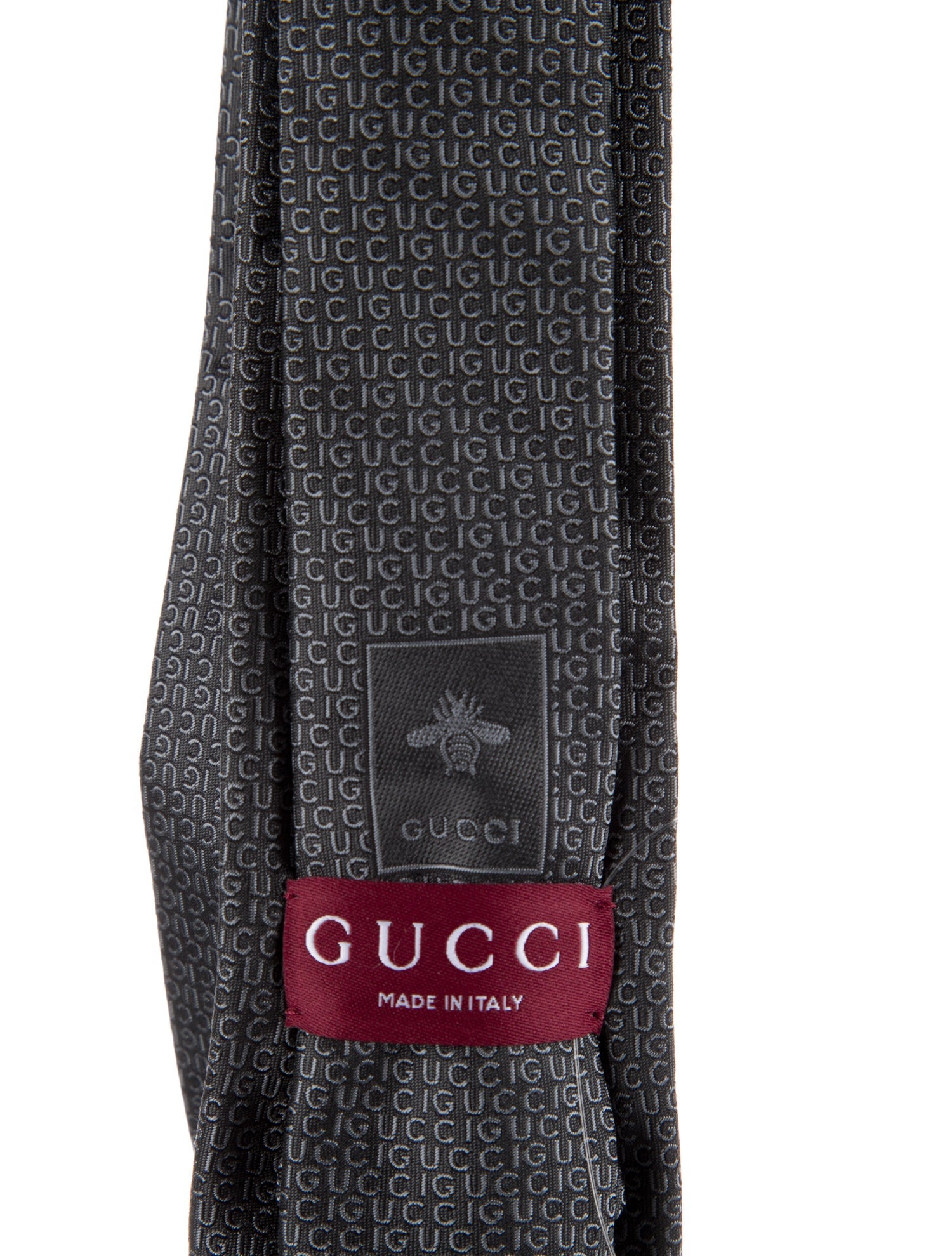 Gucci Grey Silk Logo Pattern Print Tie w/Tags