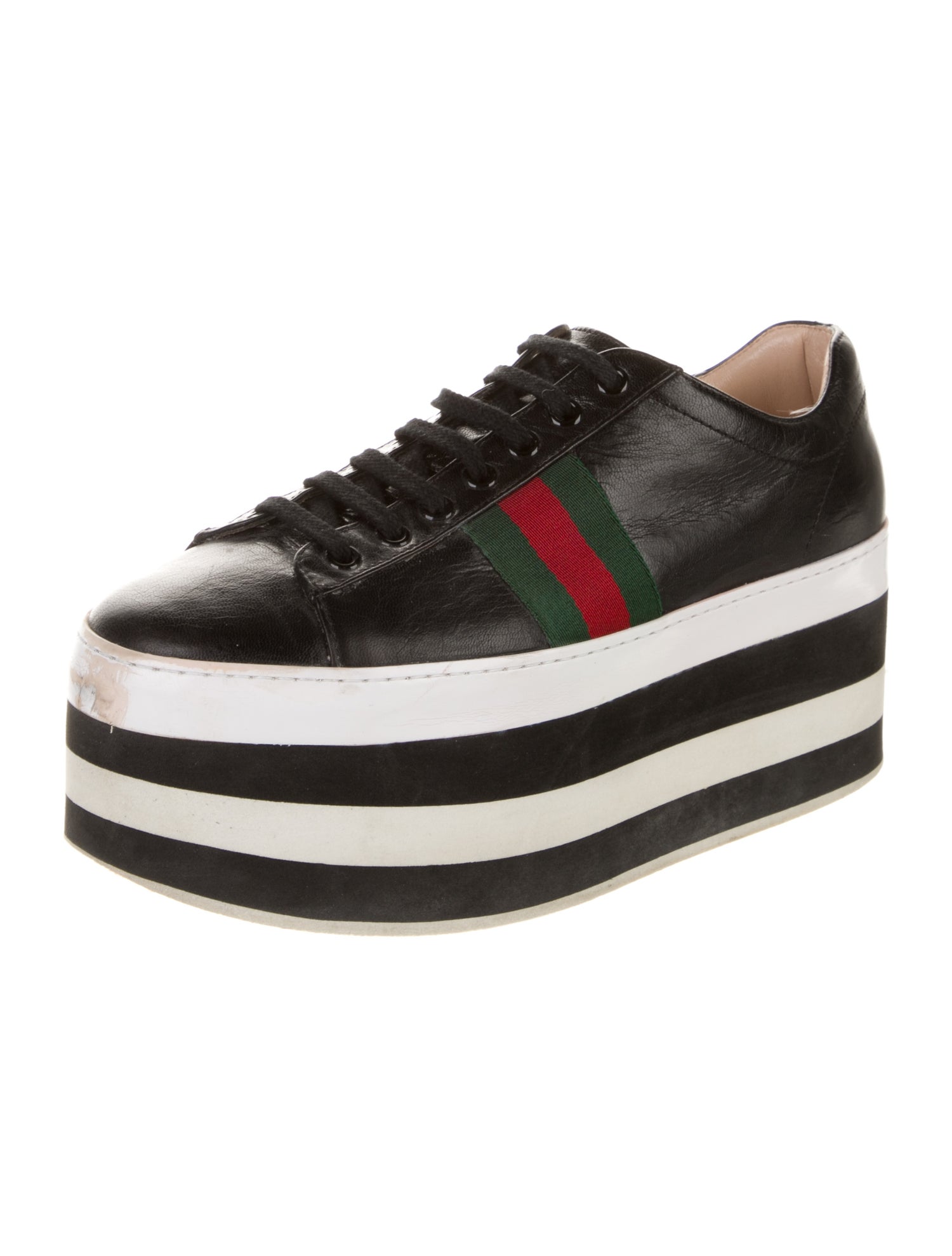 Gucci Web Accent Leather Wedge Sneakers
