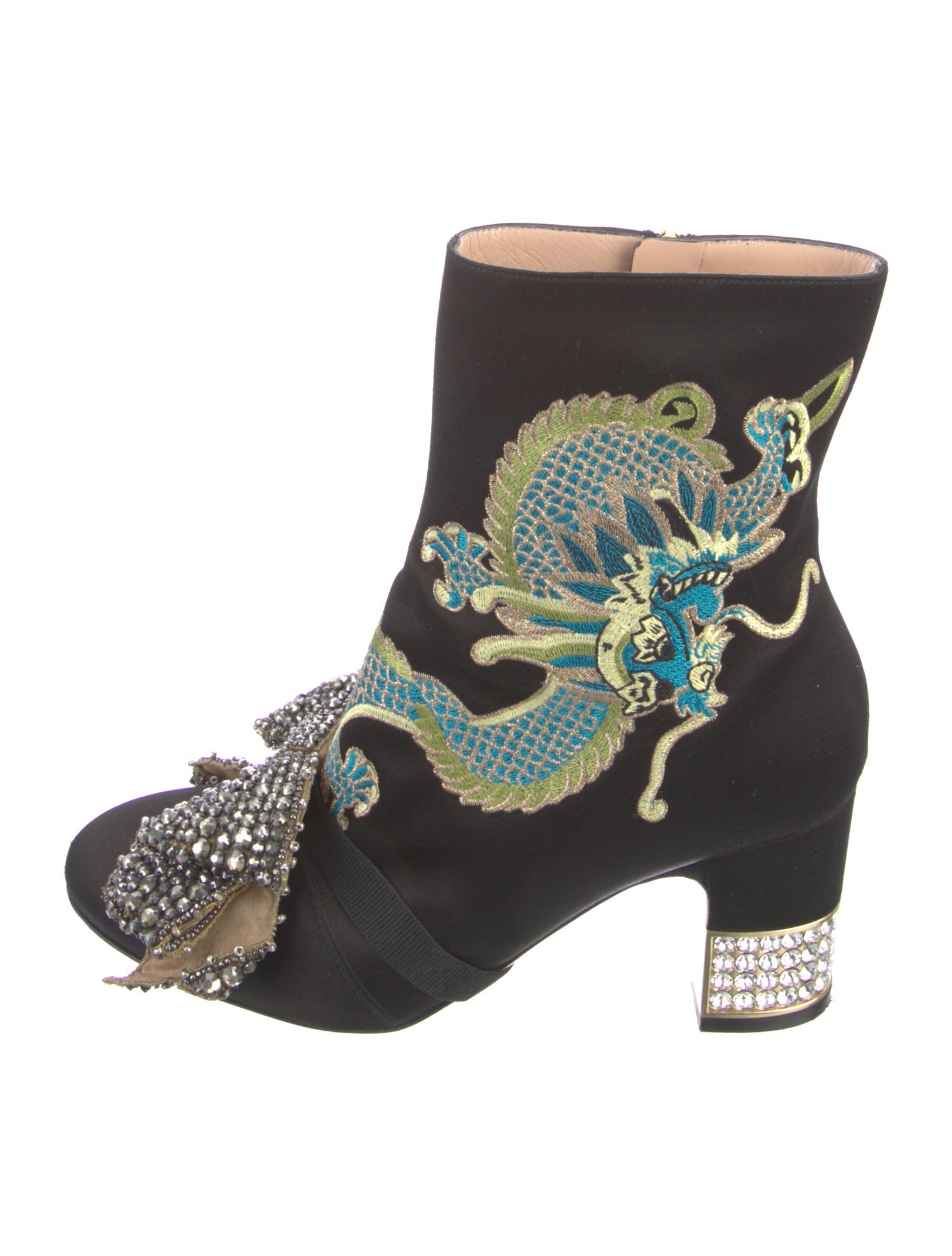 Gucci Dragon Accent Satin Boots