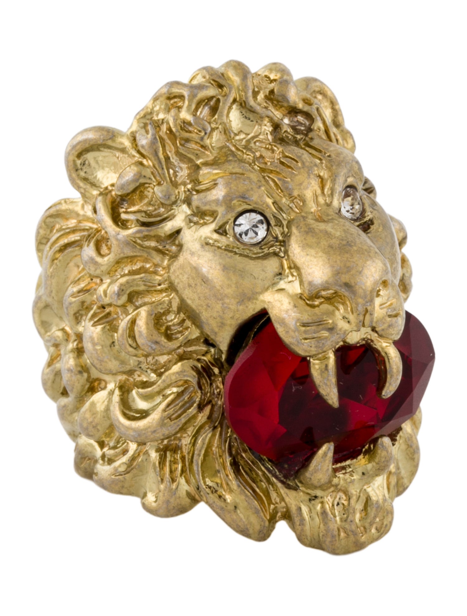 Gucci Crystal Lion Head Cocktail Ring