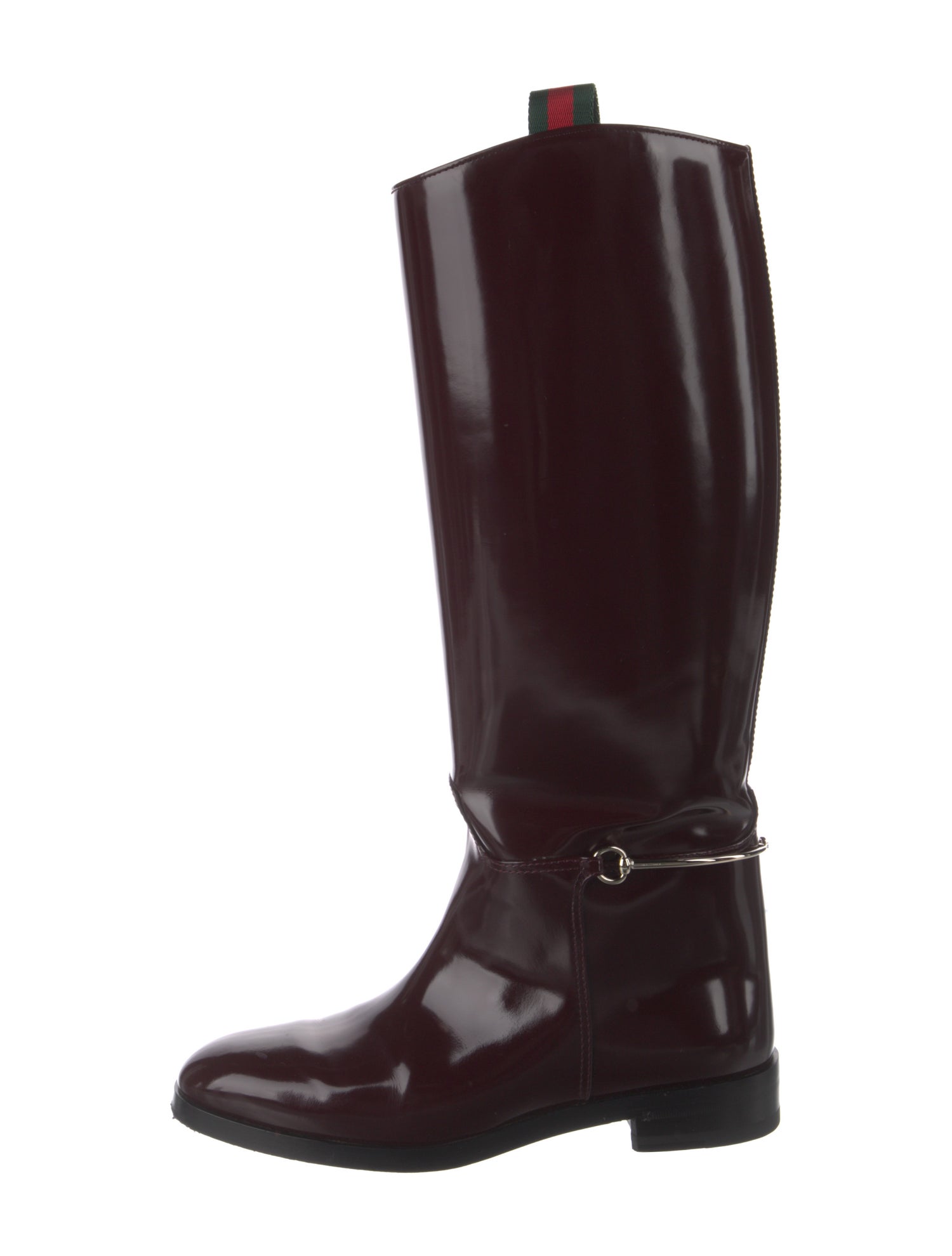 Gucci Web Accent Patent Leather Riding Boots