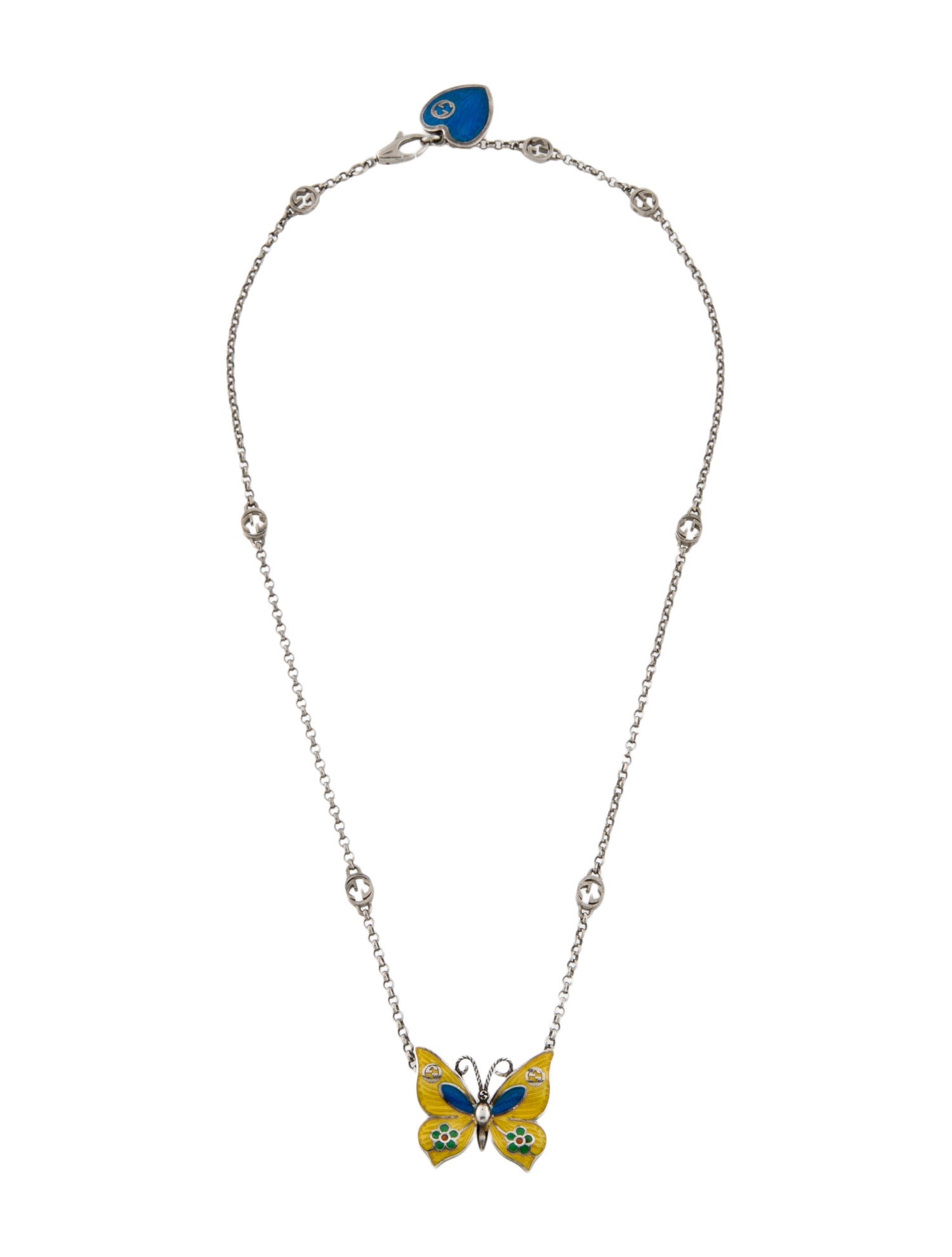 Gucci Enamel Butterfly Pendant Necklace