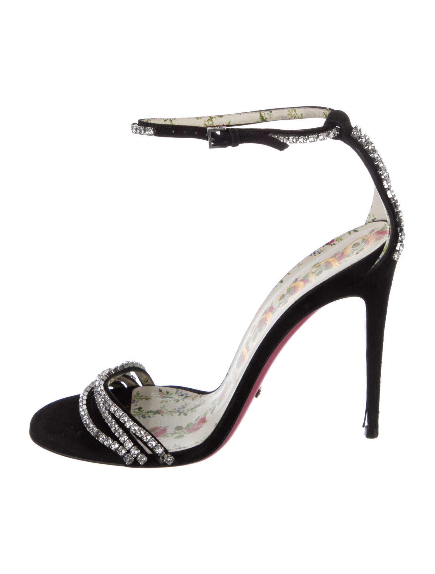 Gucci Suede Crystal Embellishments Sandals