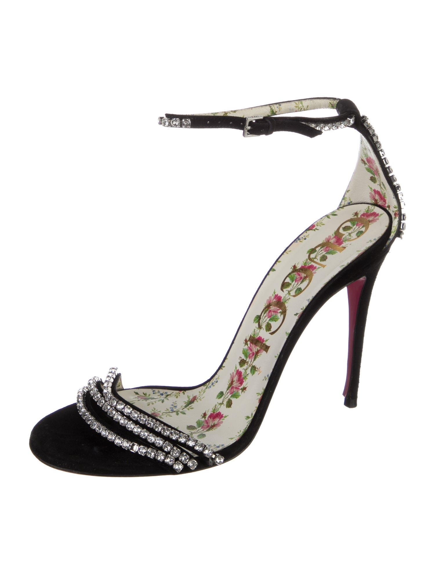 Gucci Suede Crystal Embellishments Sandals