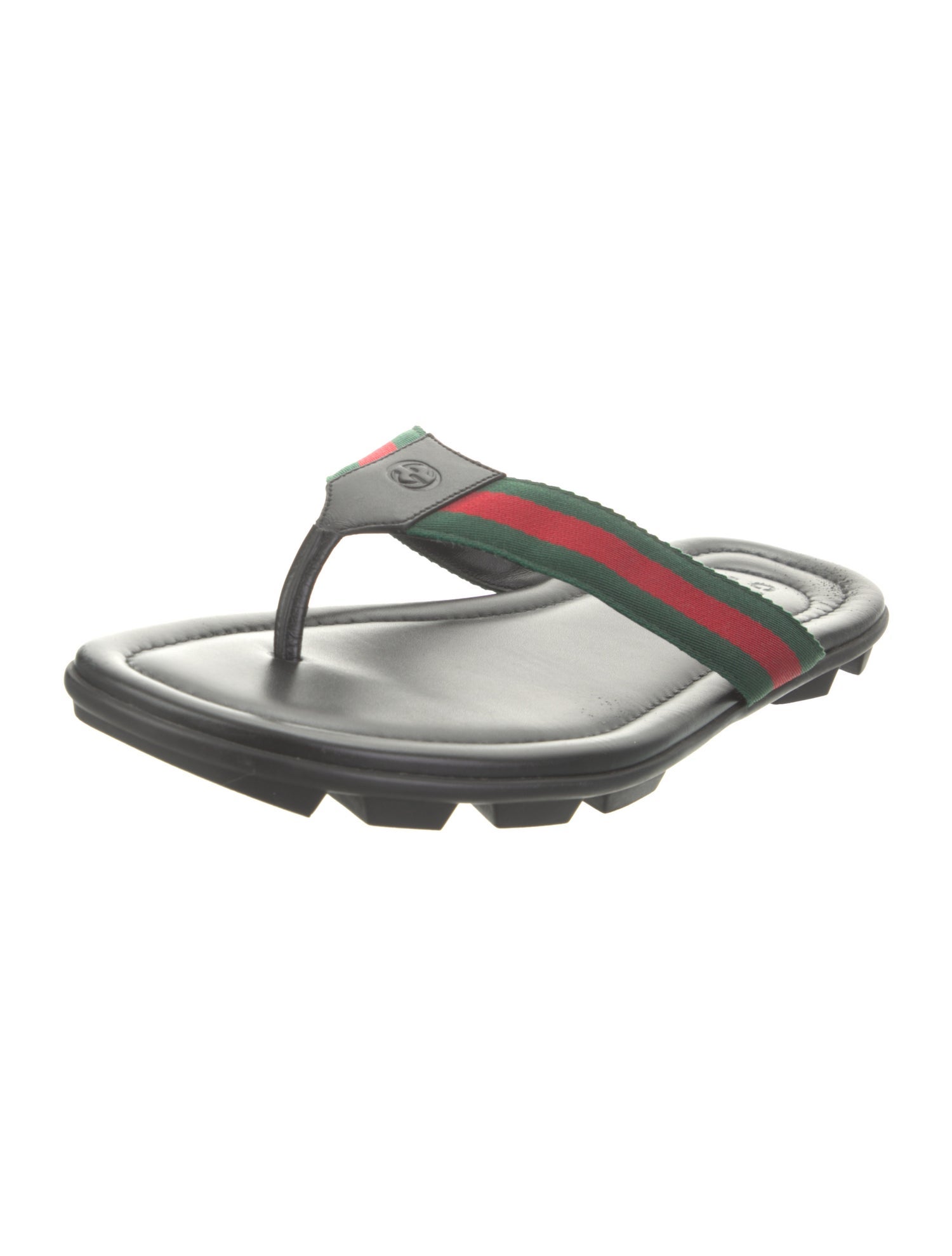 Gucci Web Accent Leather Flip Flops