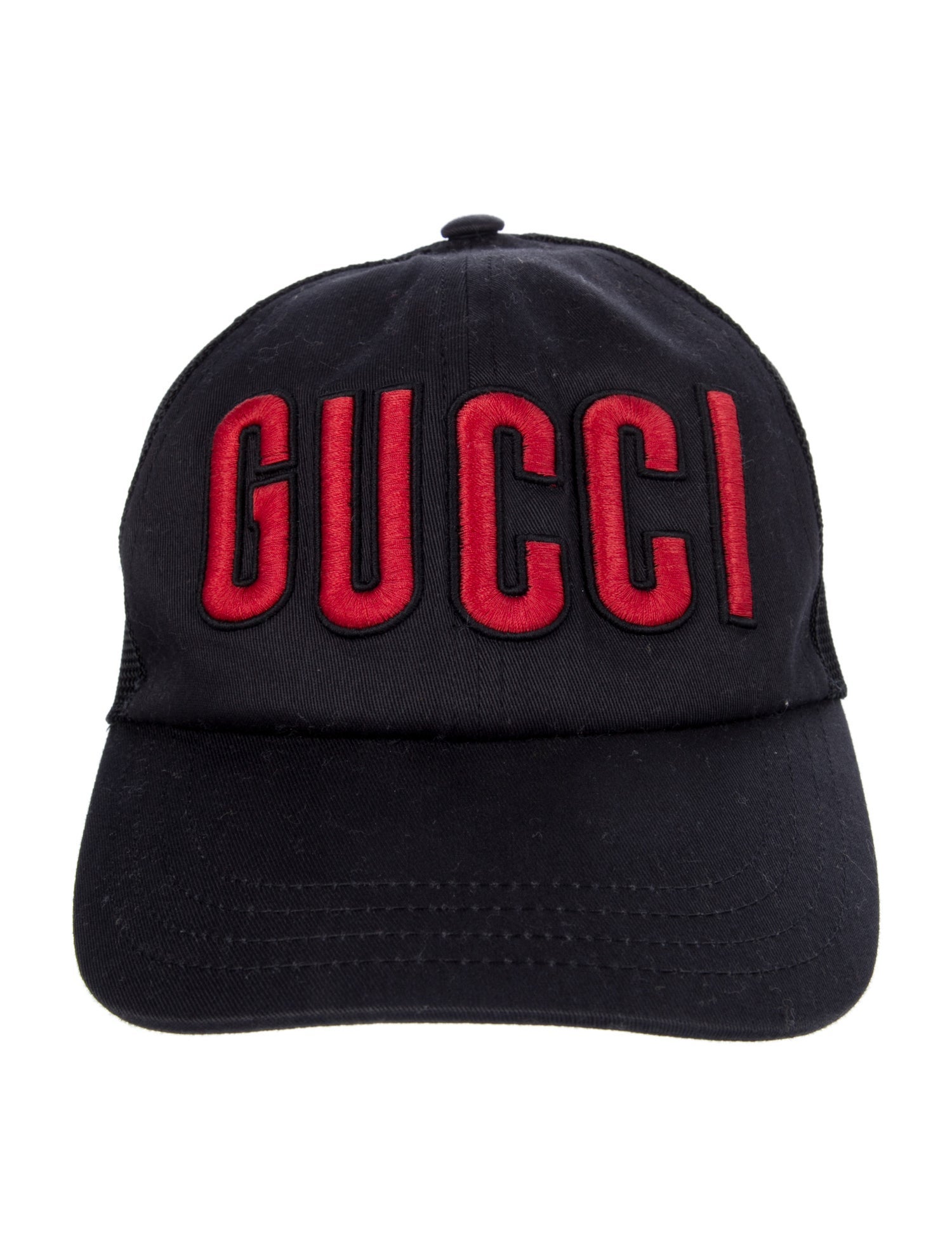Gucci Black Cotton Embroidered Mesh Accent Baseball Cap