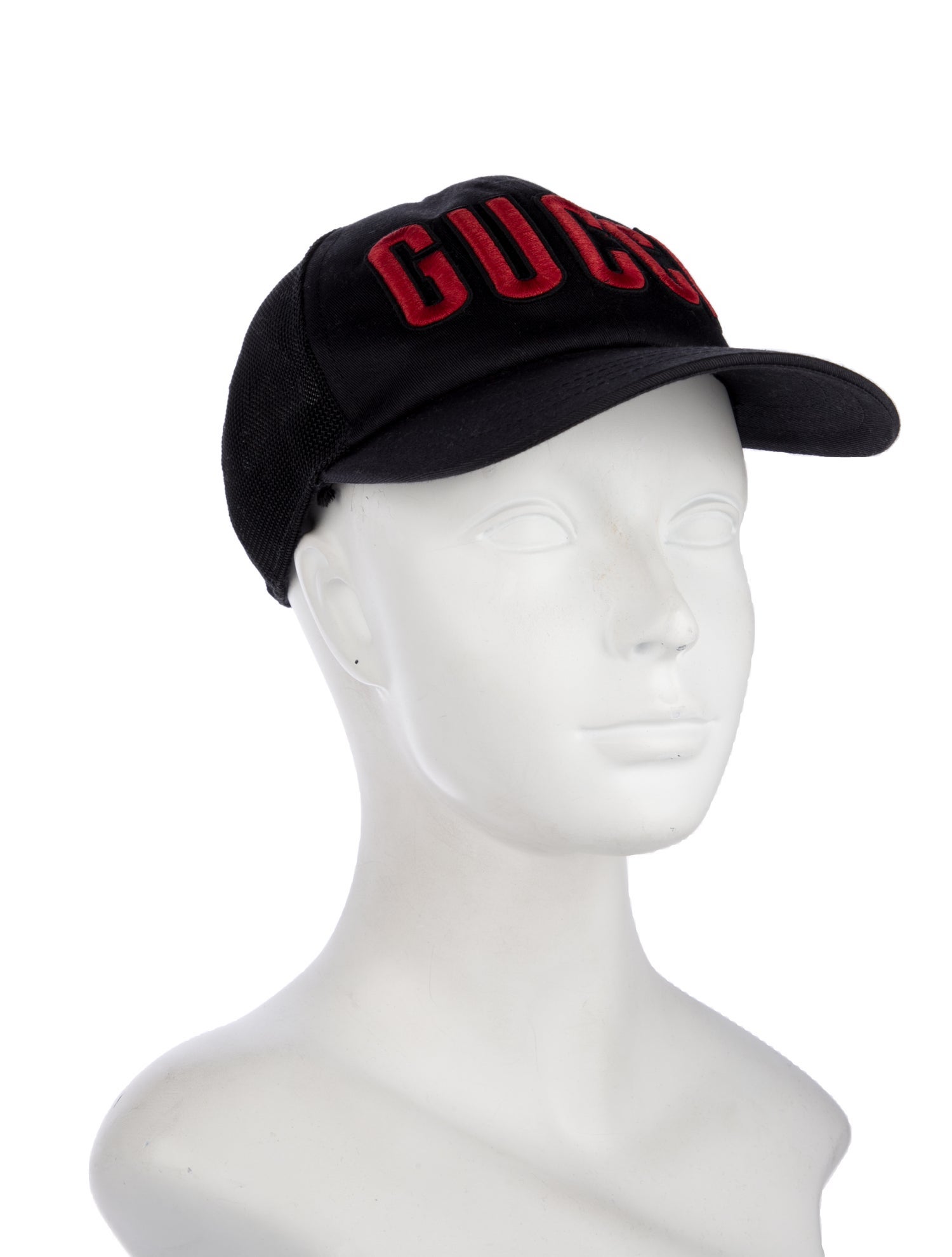 Gucci Black Cotton Embroidered Mesh Accent Baseball Cap