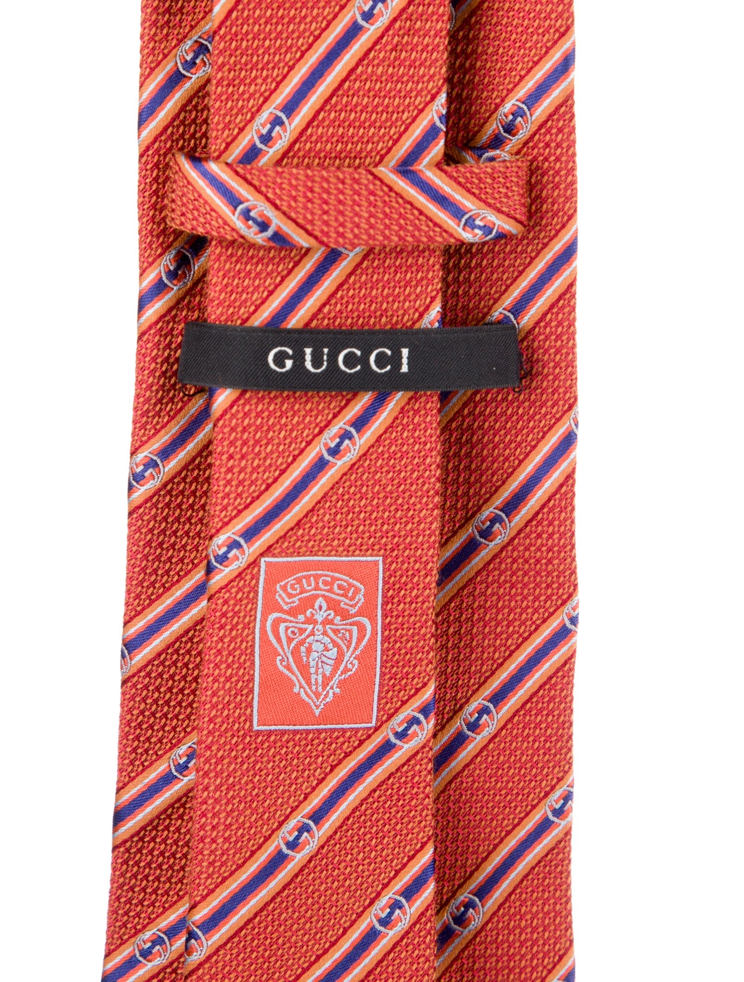 Gucci Orange Silk Pattern Print Tie