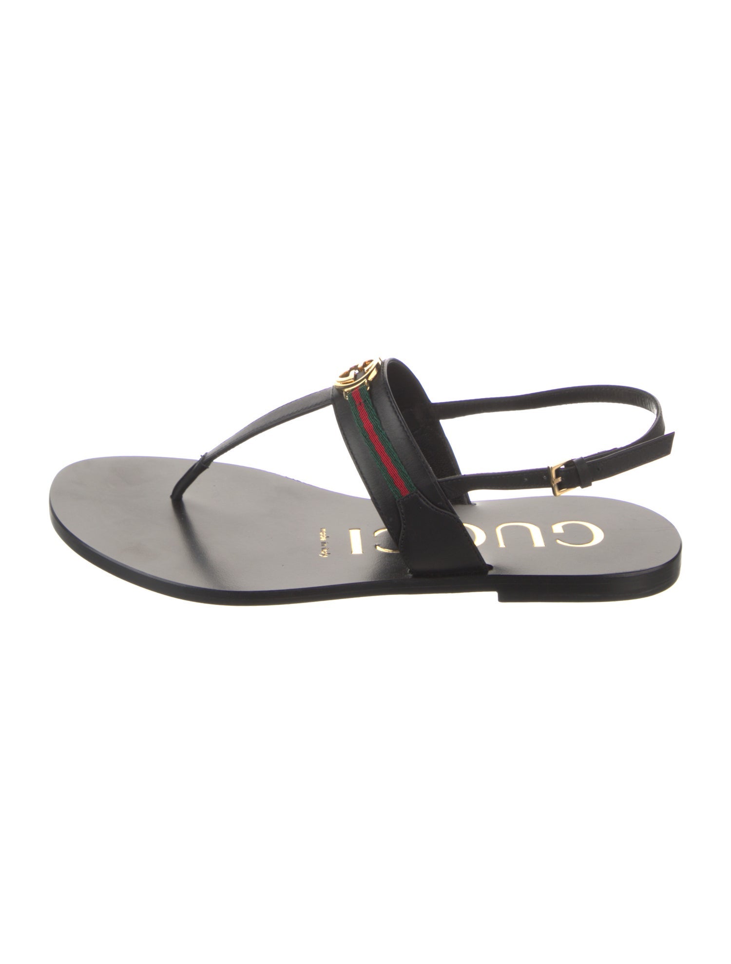 Gucci Double G Logo Leather T-Strap Sandals