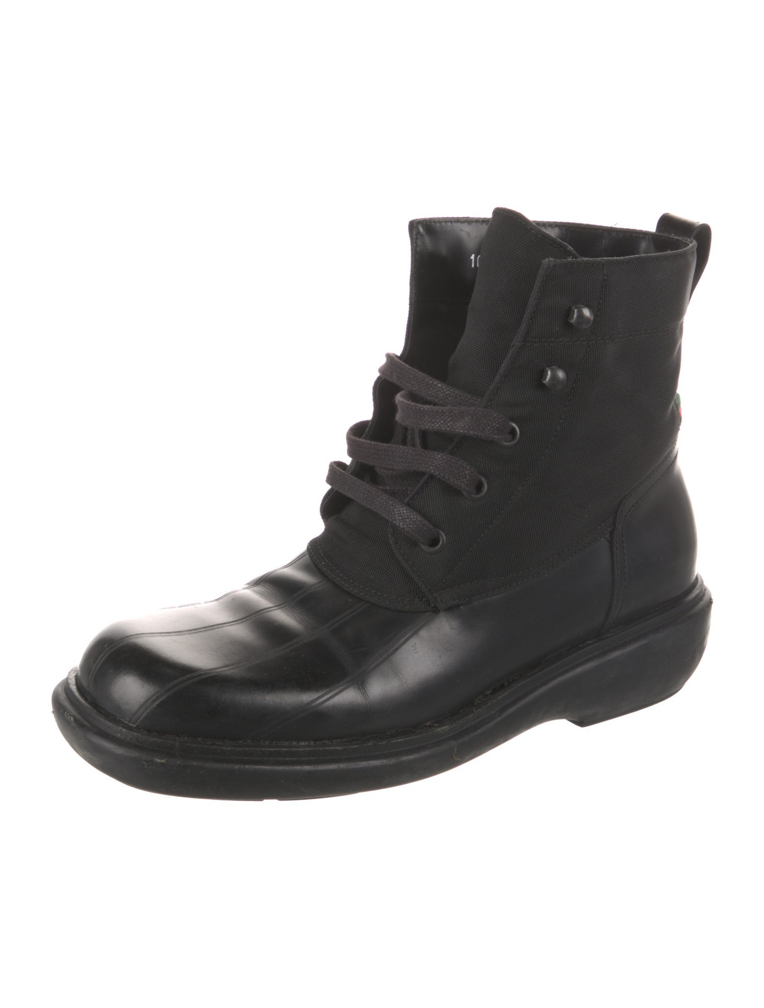 Gucci Web Accent Leather Combat Boots