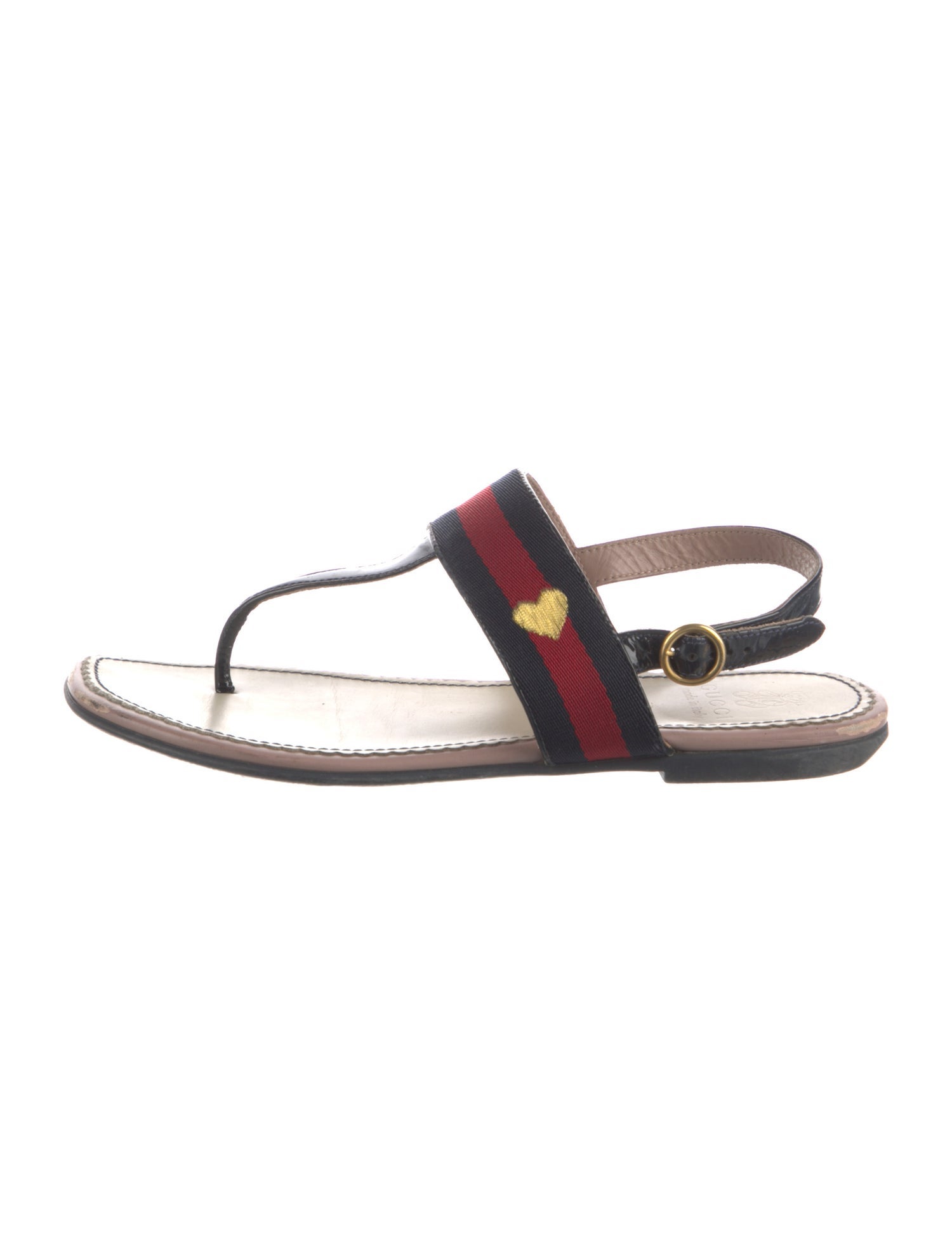 Gucci Web Accent Leather T-Strap Sandals