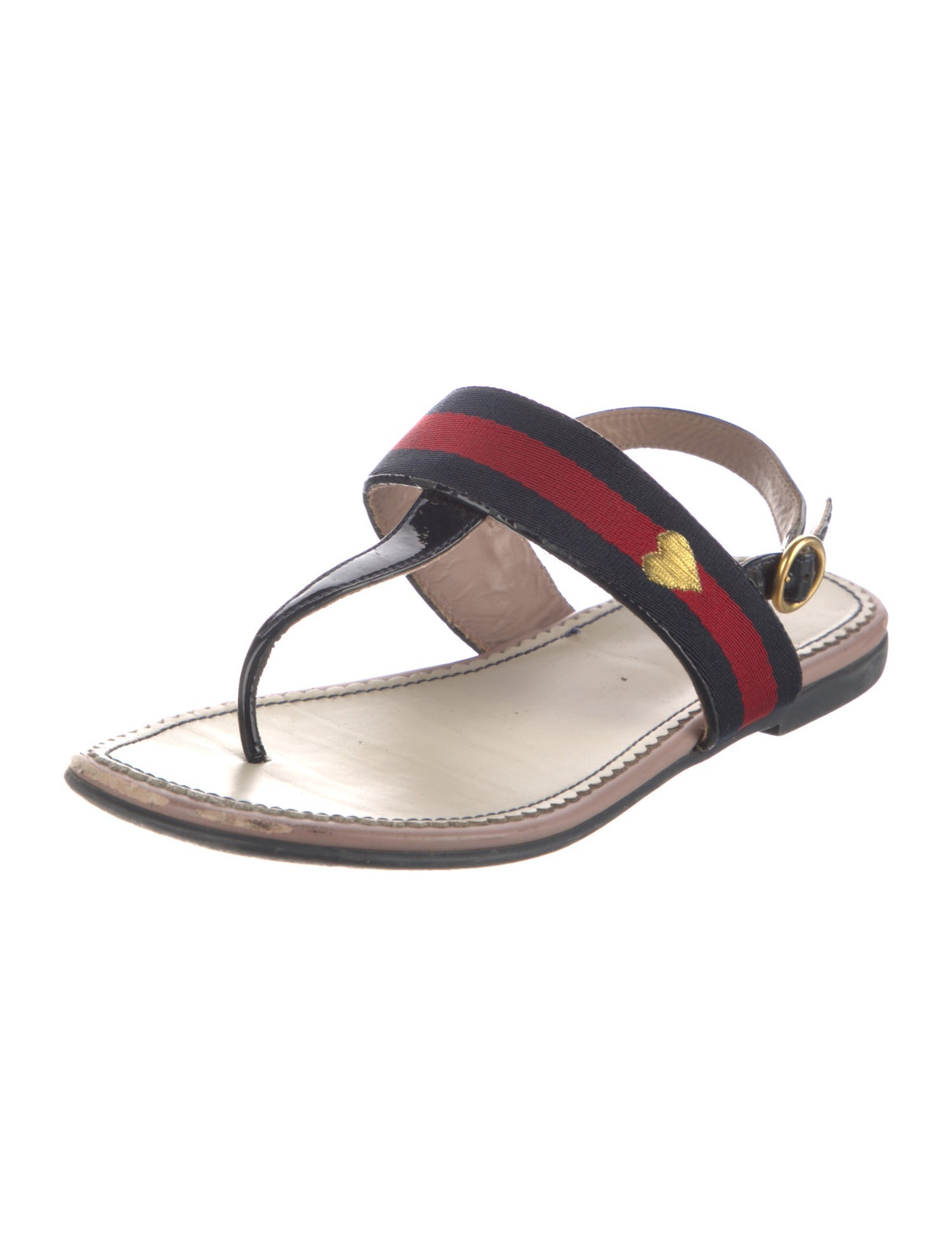 Gucci Web Accent Leather T-Strap Sandals