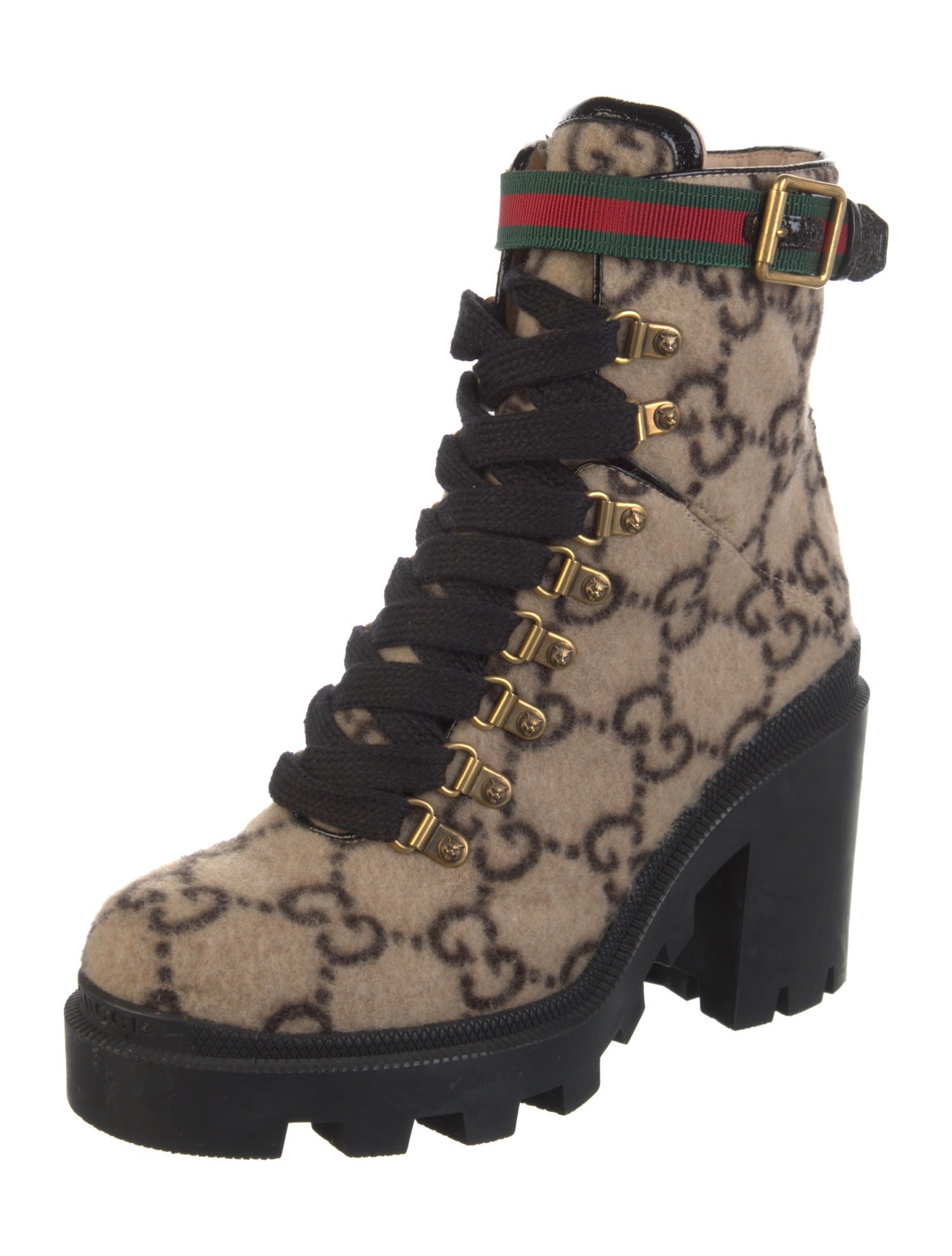 Gucci GG Logo Wool Combat Boots