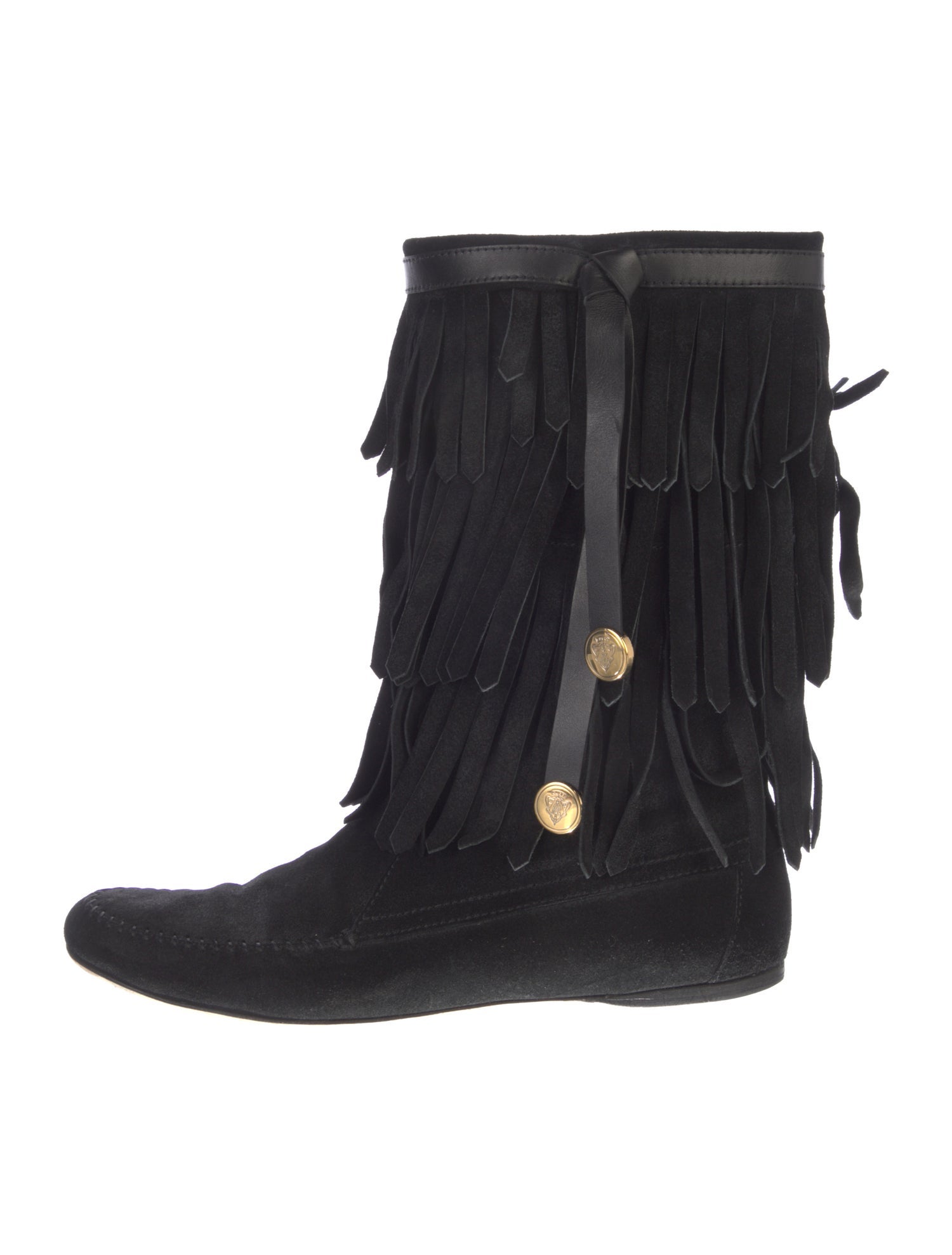 Gucci Suede Fringe Trim Accent Boots