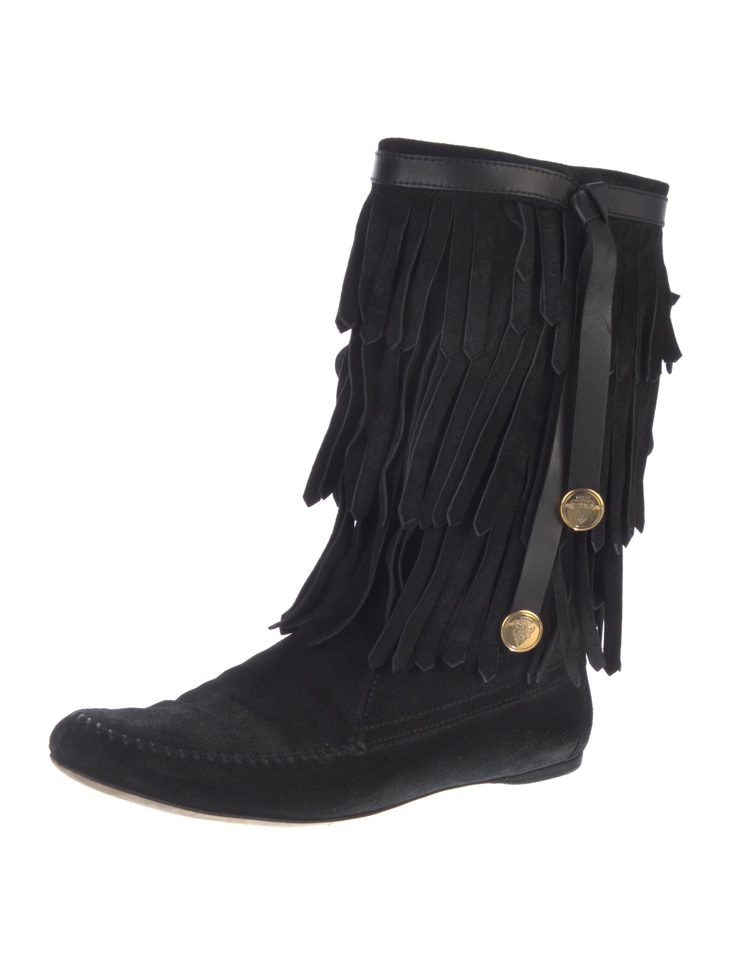 Gucci Suede Fringe Trim Accent Boots