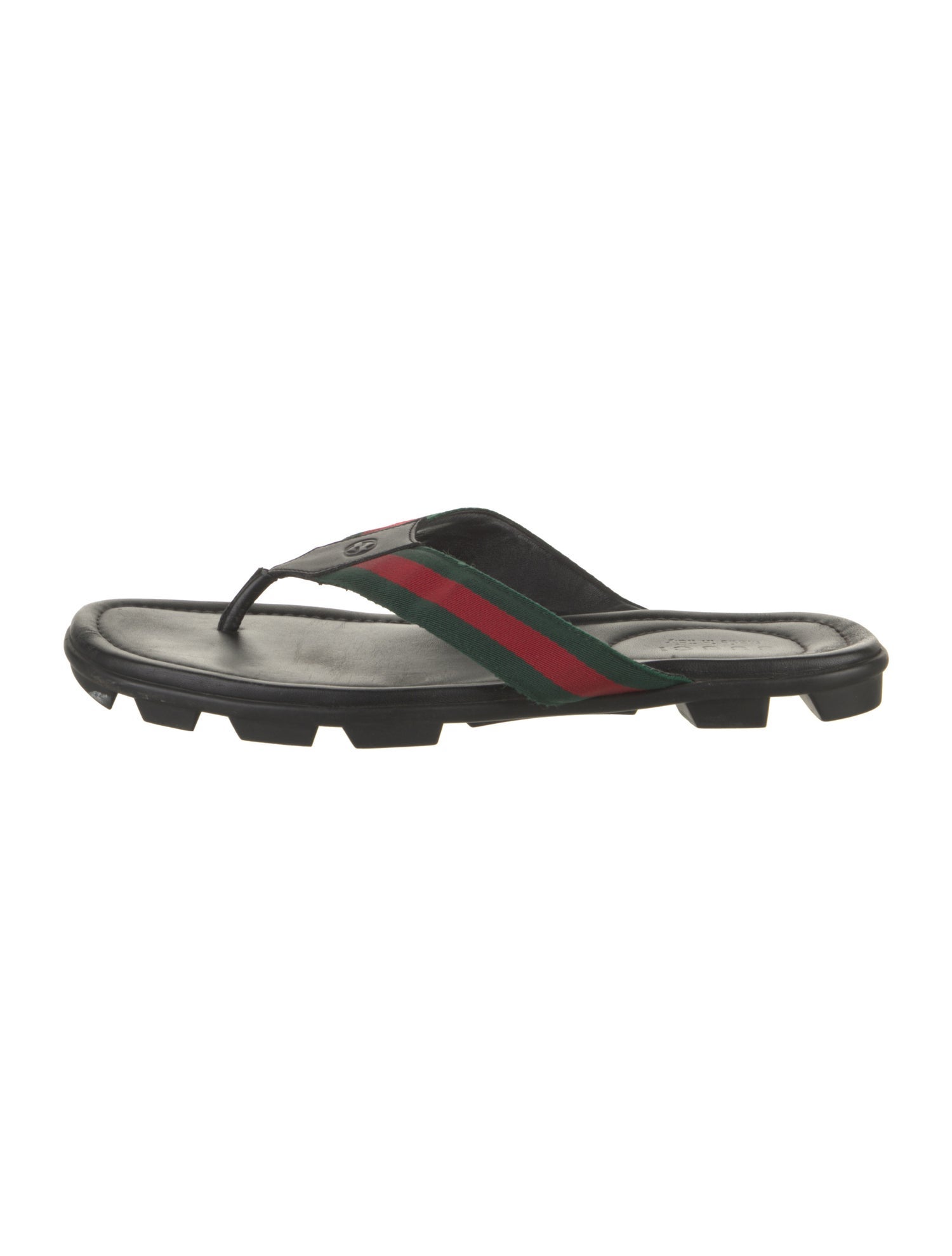 Gucci Web Accent Leather Flip Flops