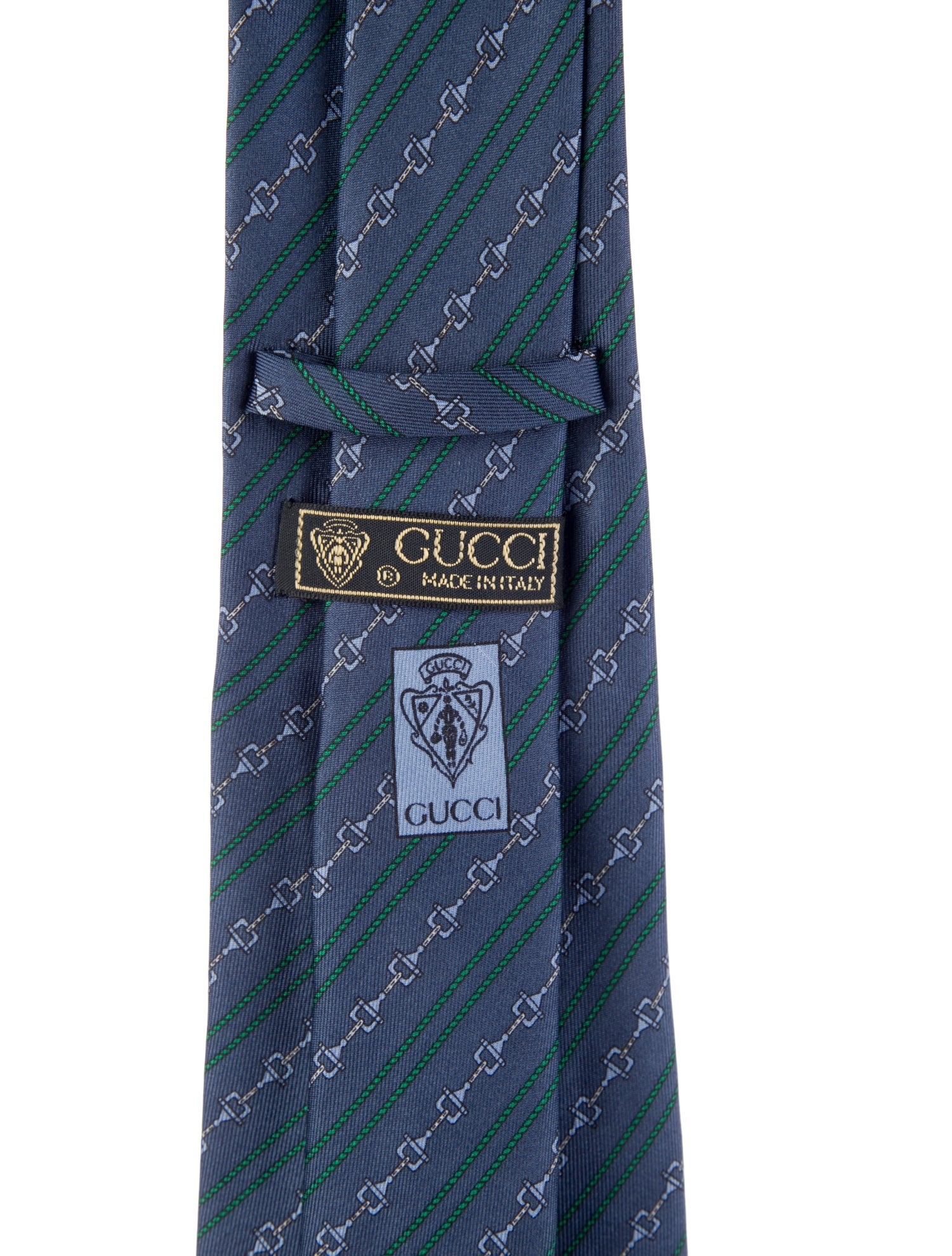 Gucci mens blue pattern print silk tie