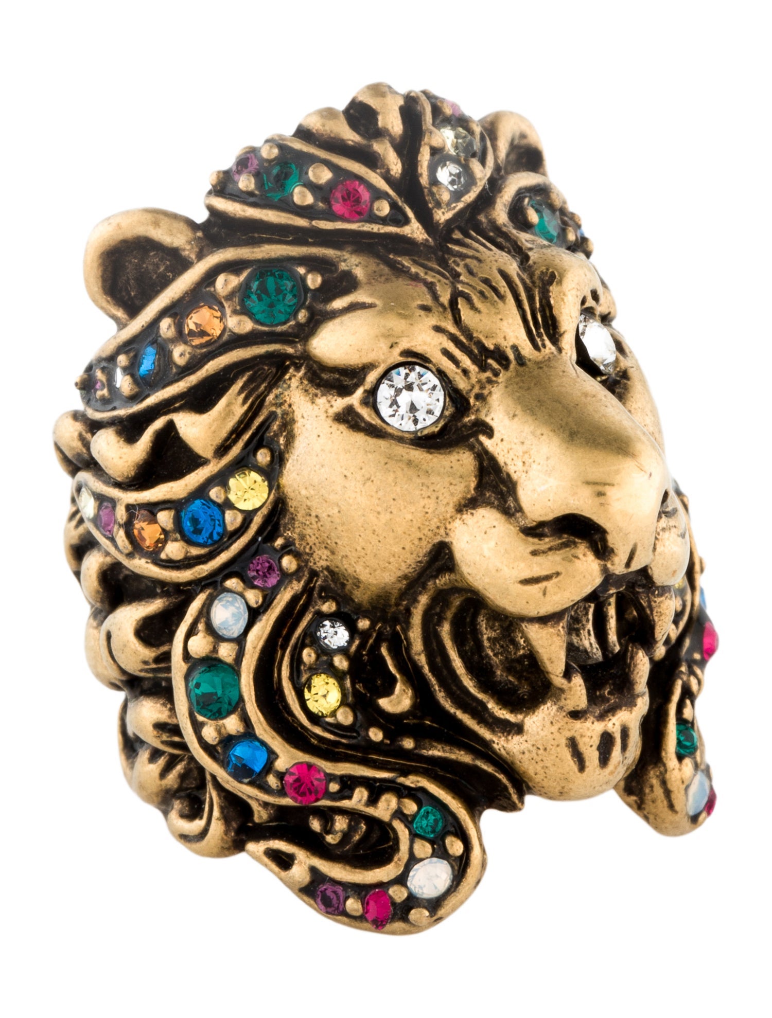 Gucci Crystal Lion Head Ring