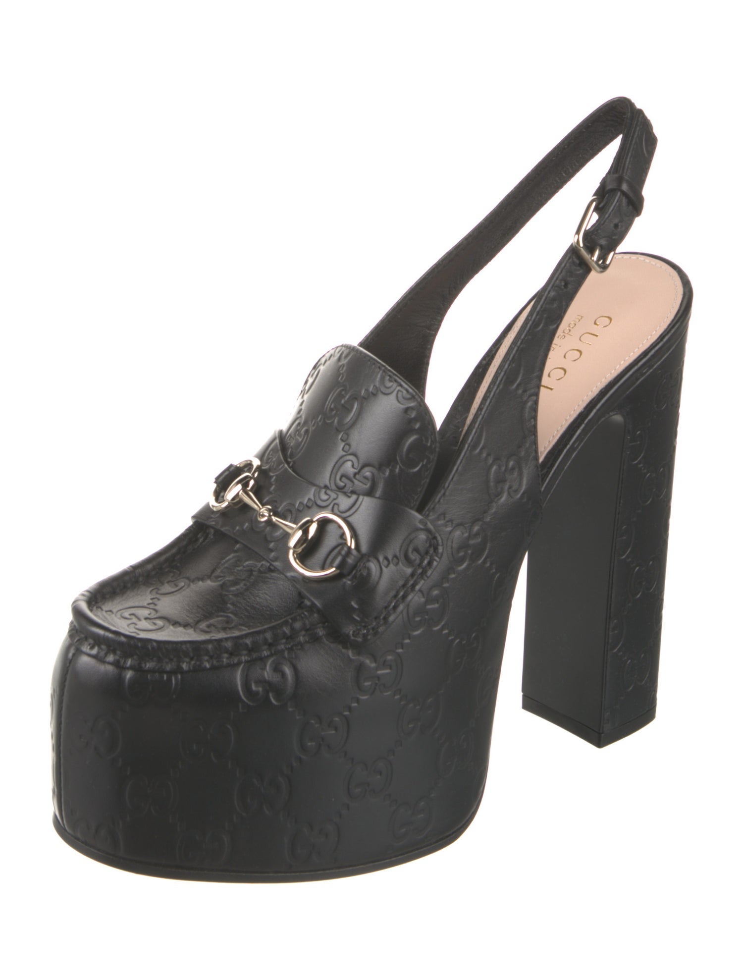 Gucci Horsebit Accent Embossed Leather Slingback Pumps