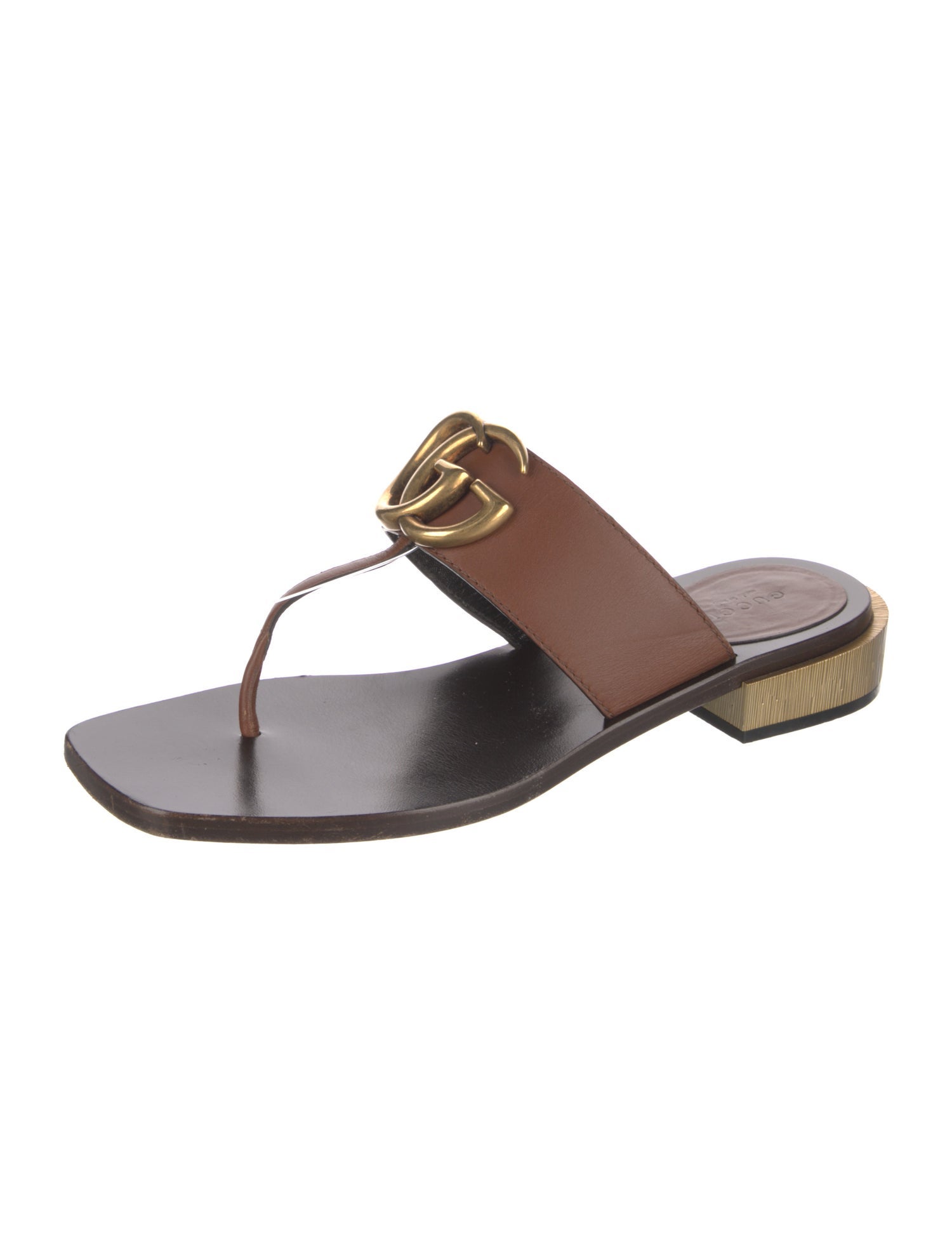 Gucci Double G Logo Leather Slides