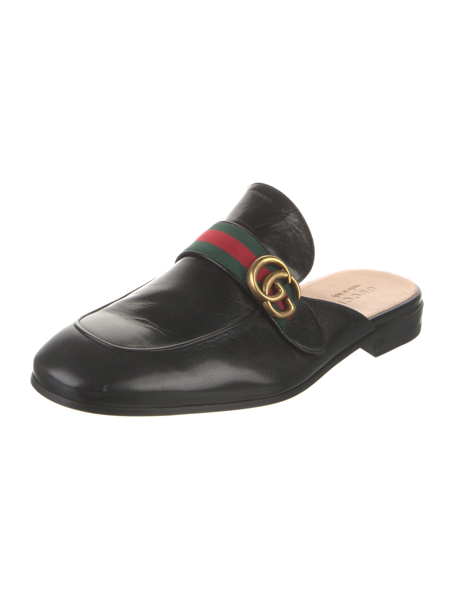 Gucci Double G Logo Leather Slippers