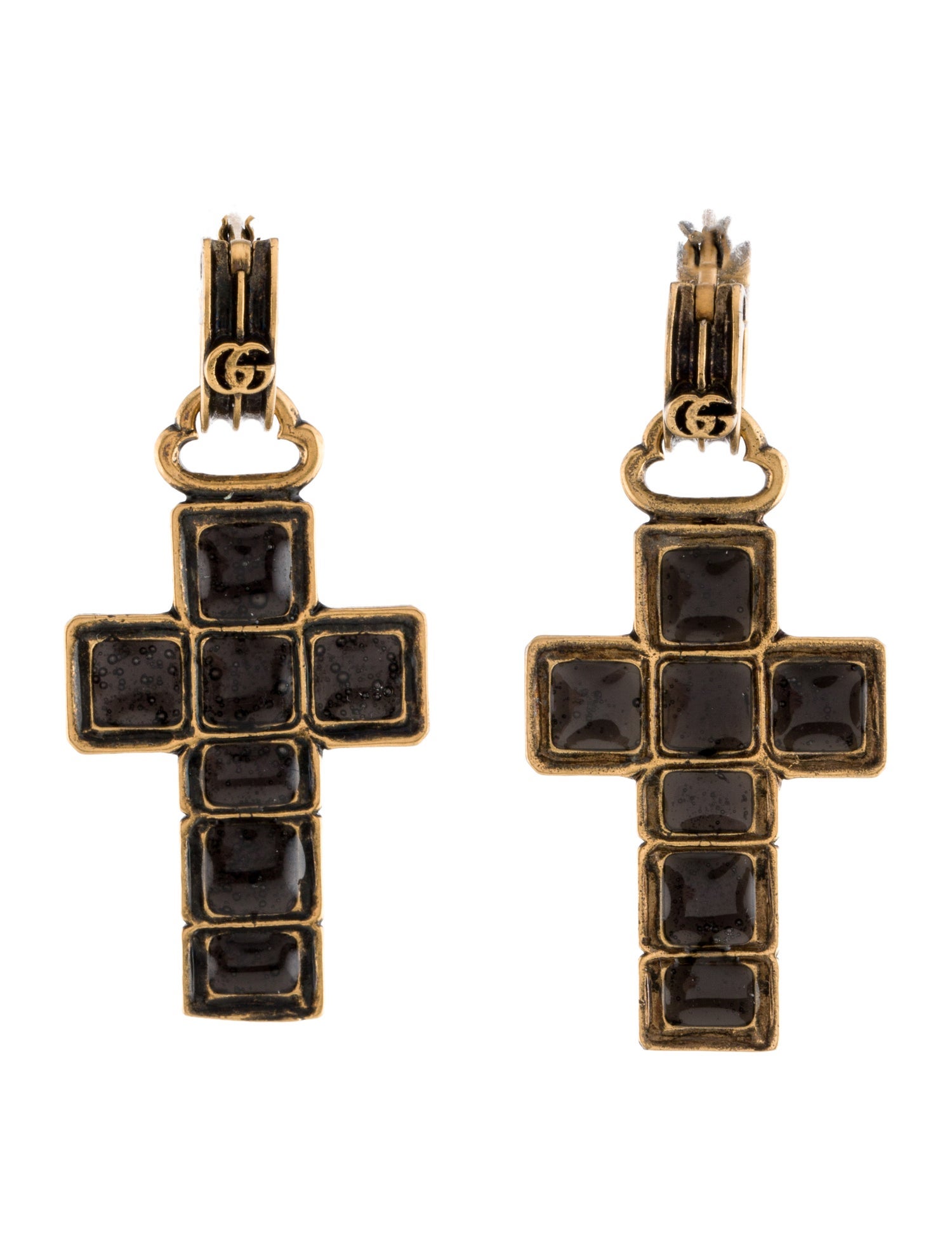 Gucci Enamel Cross Drop Earrings