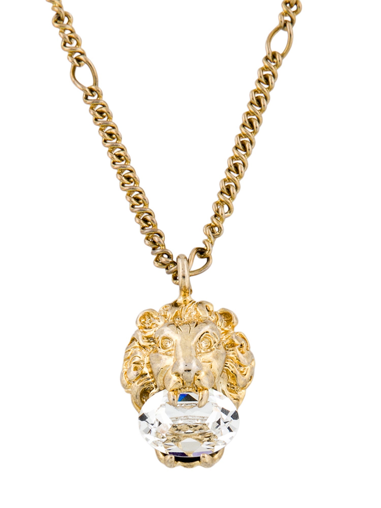 Gucci Crystal Lion Head Pendant Necklace