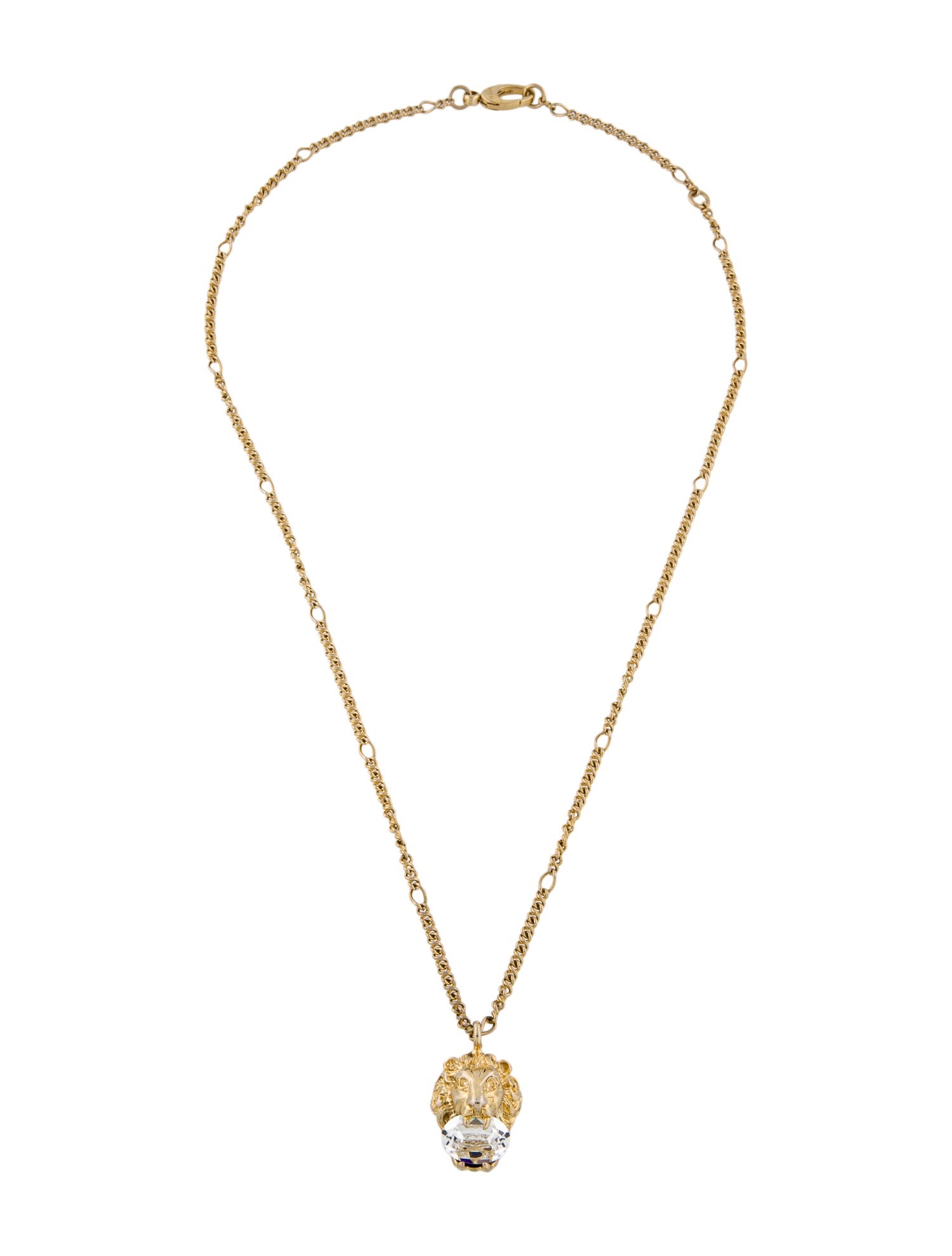 Gucci Crystal Lion Head Pendant Necklace
