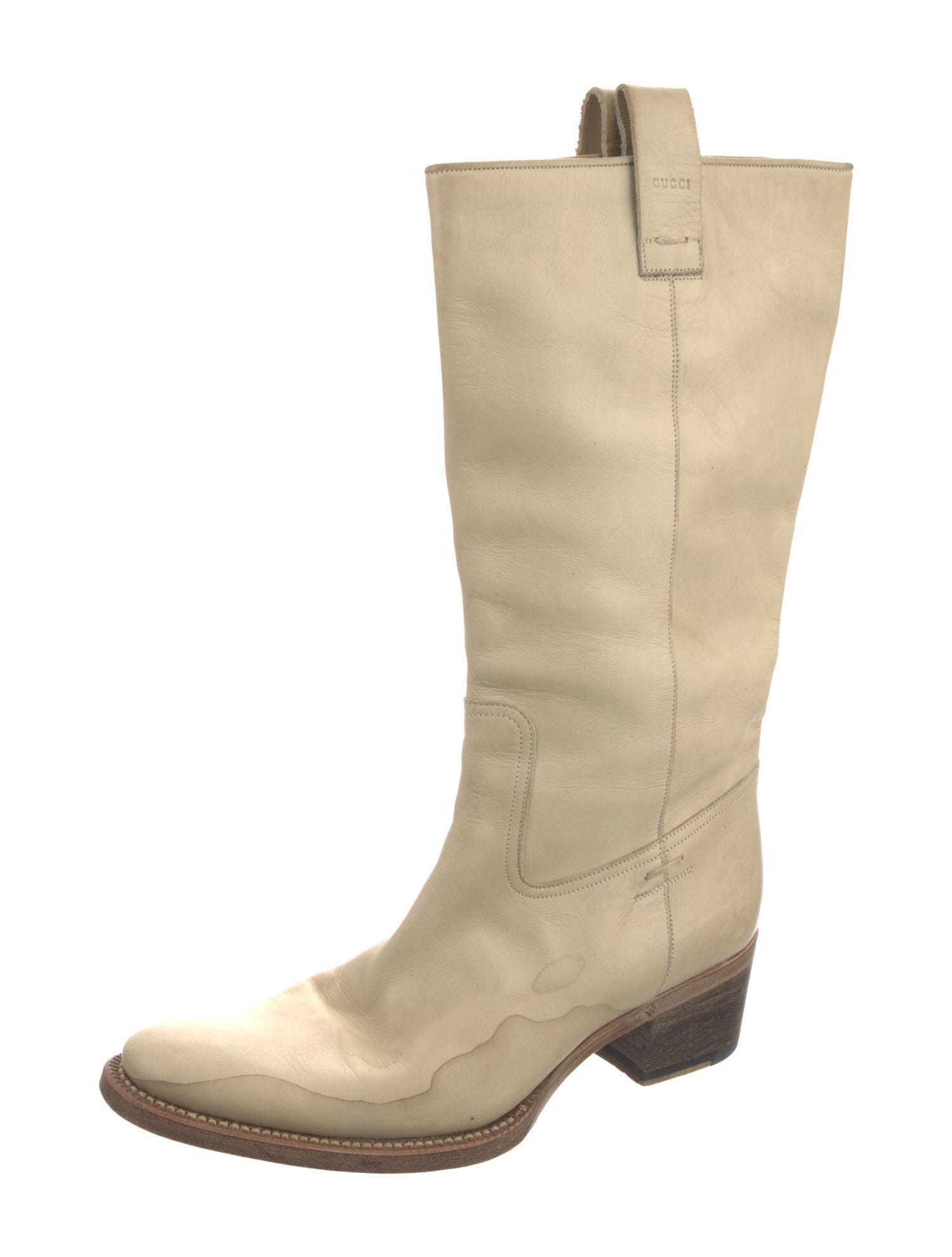 Gucci Leather Whipstitch Trim Western Boots