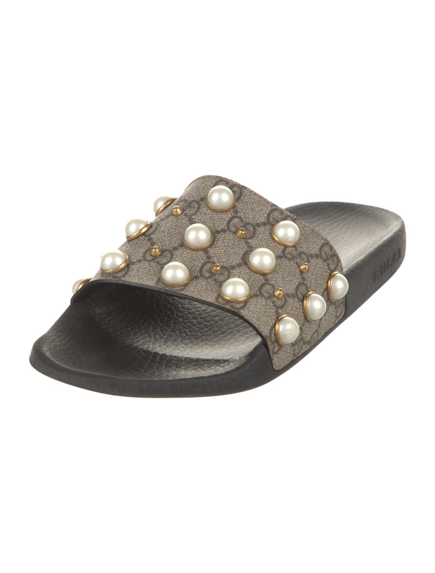 Gucci Faux Pearl Accents Studded Accents Slides
