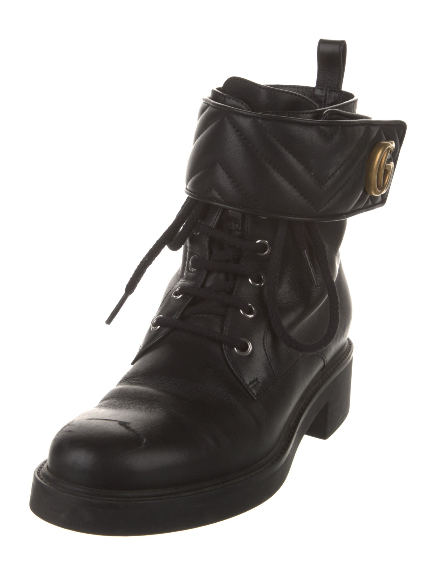Gucci Running GG Logo Leather Combat Boots