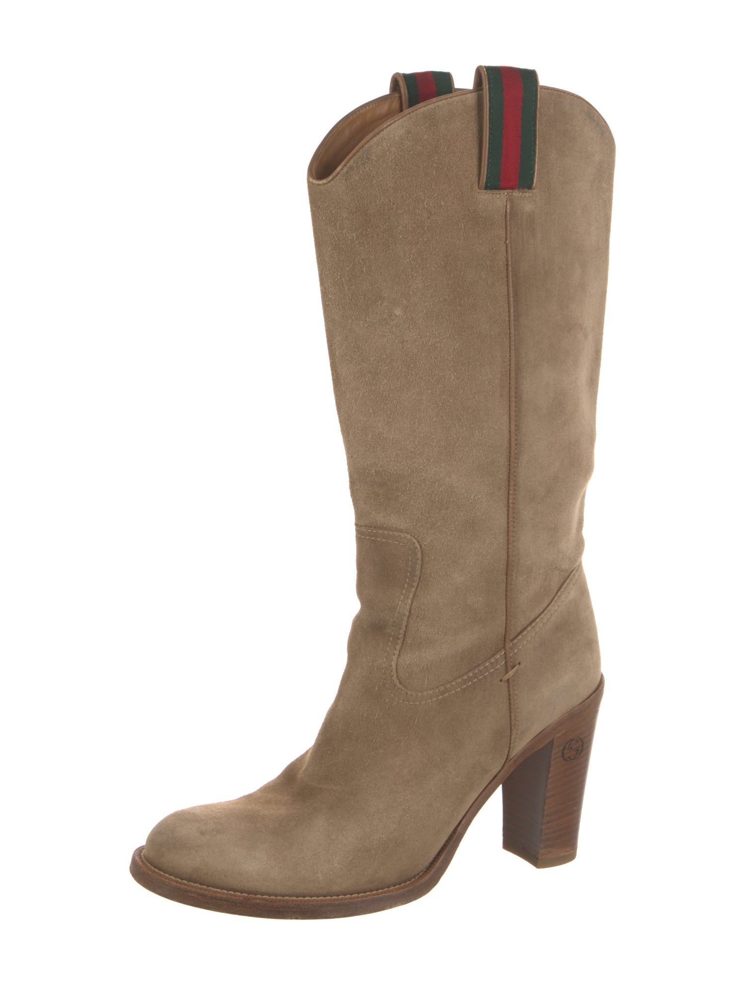 Gucci Web Accent Suede Western Boots