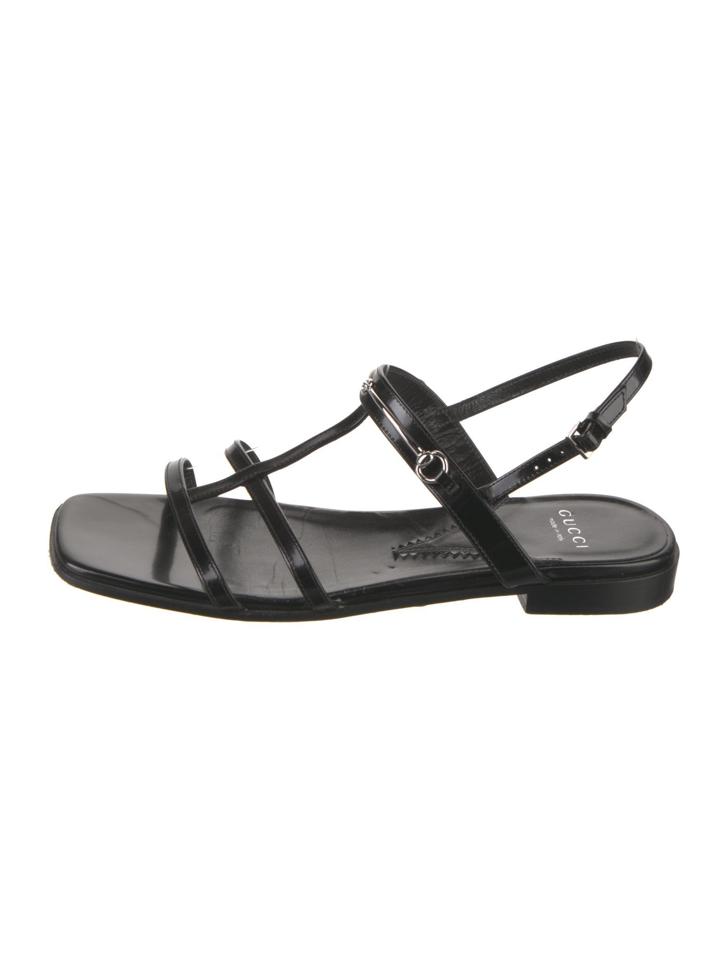 Gucci Horsebit Accent Patent Leather T-Strap Sandals