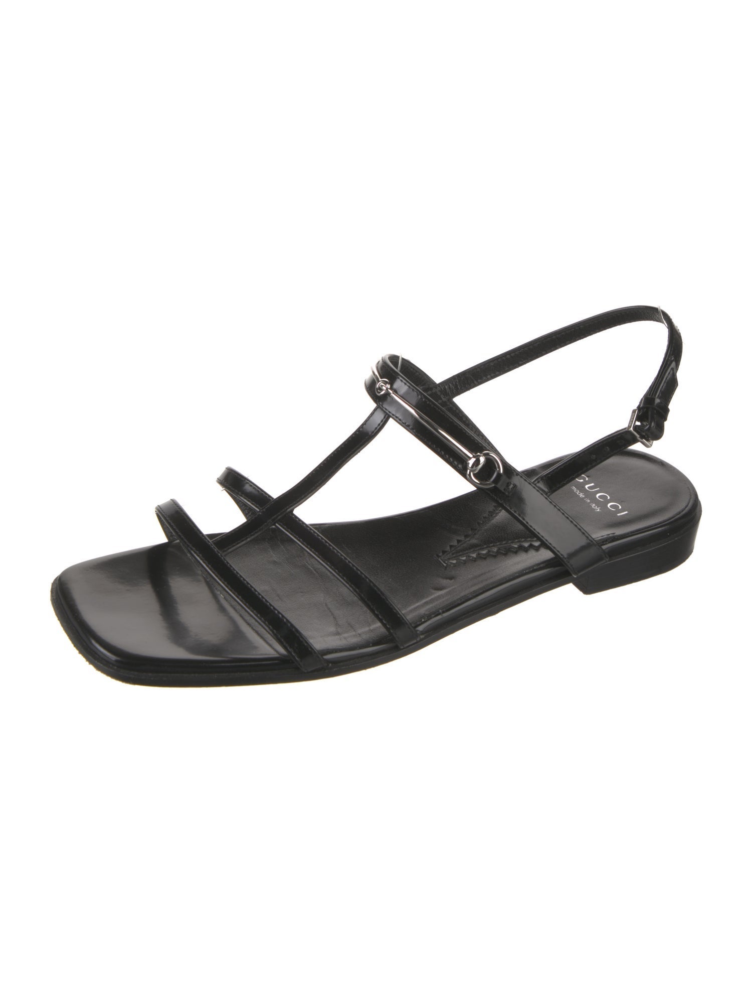 Gucci Horsebit Accent Patent Leather T-Strap Sandals