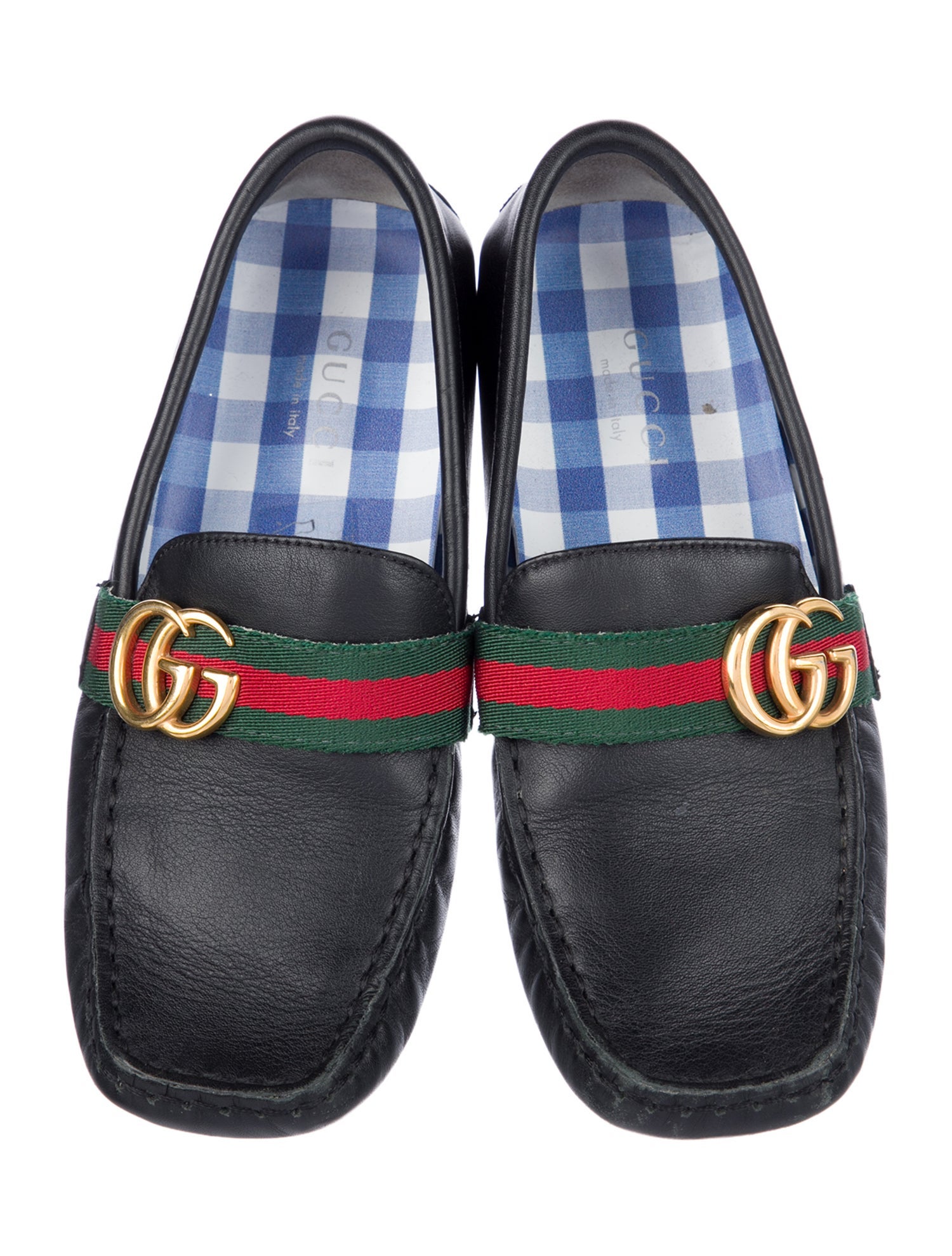 Gucci Leather GG Web Accent Loafers Size 30