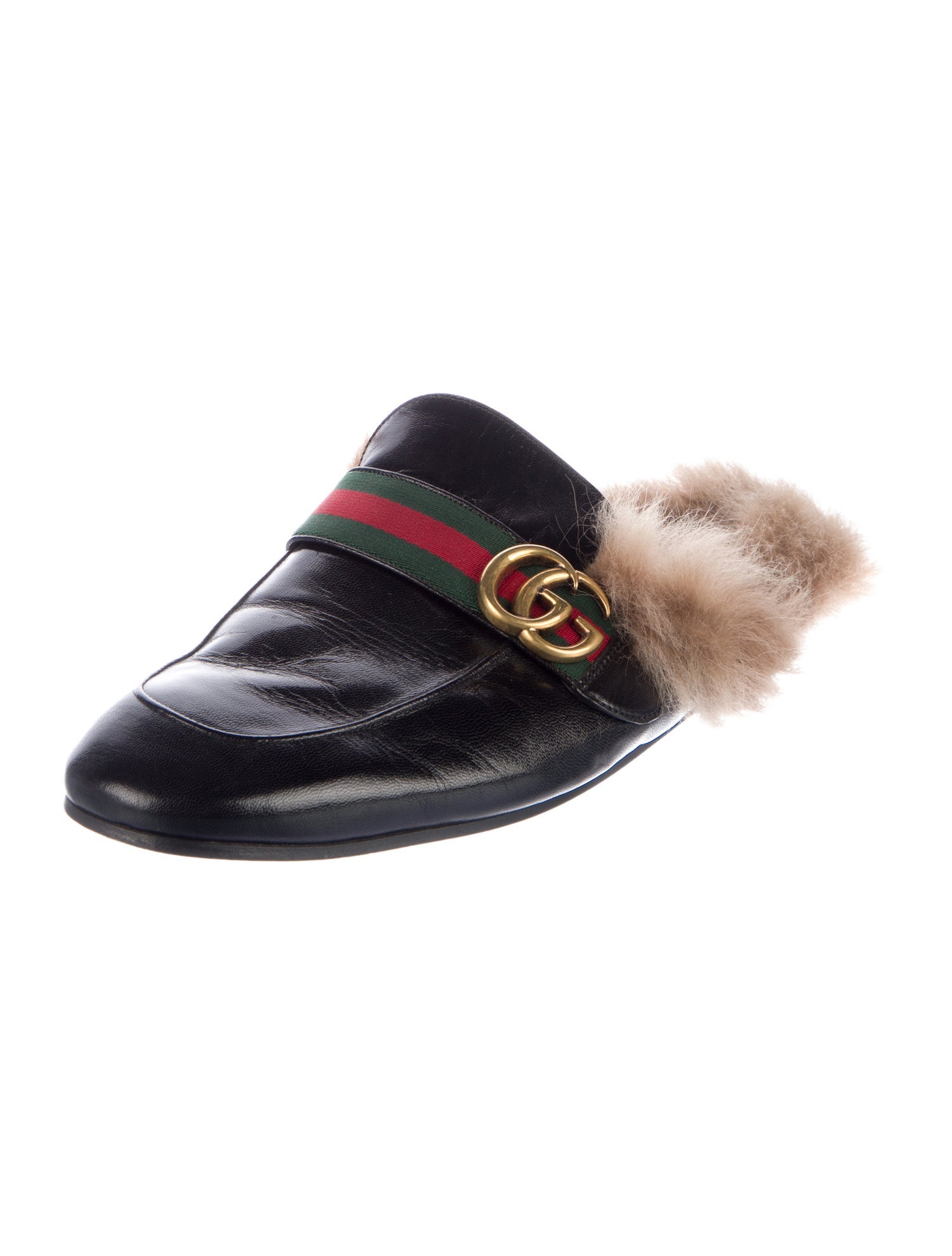 Gucci Web Accent Leather Slippers
