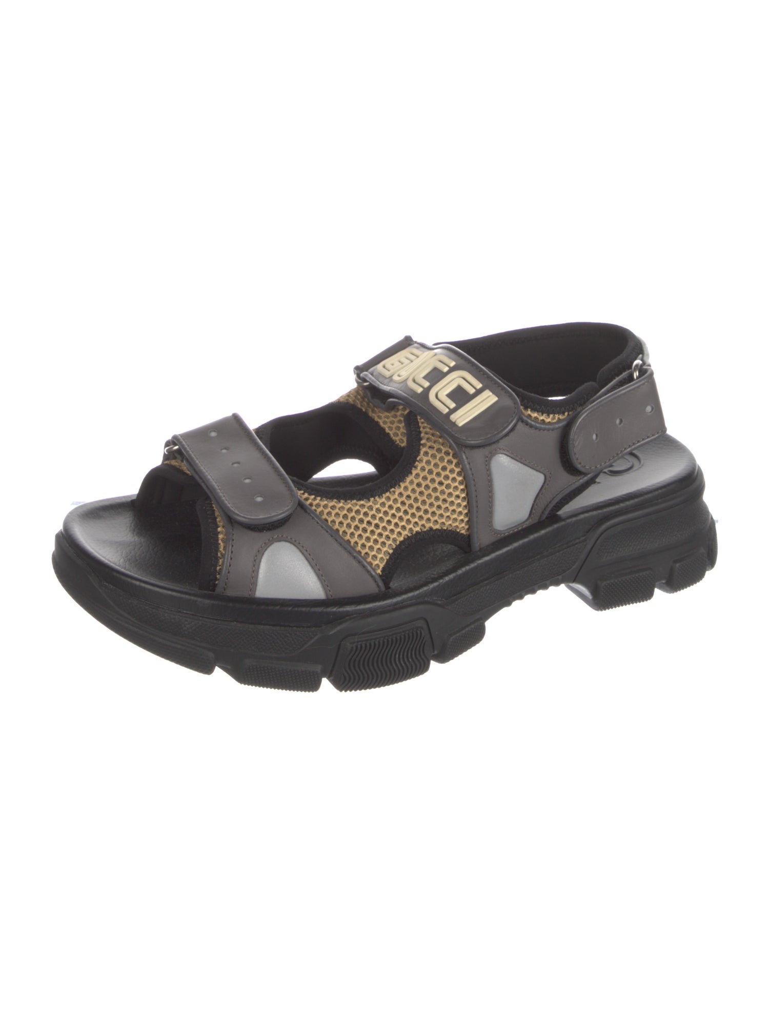 Gucci Leather Mesh Accents Sandals