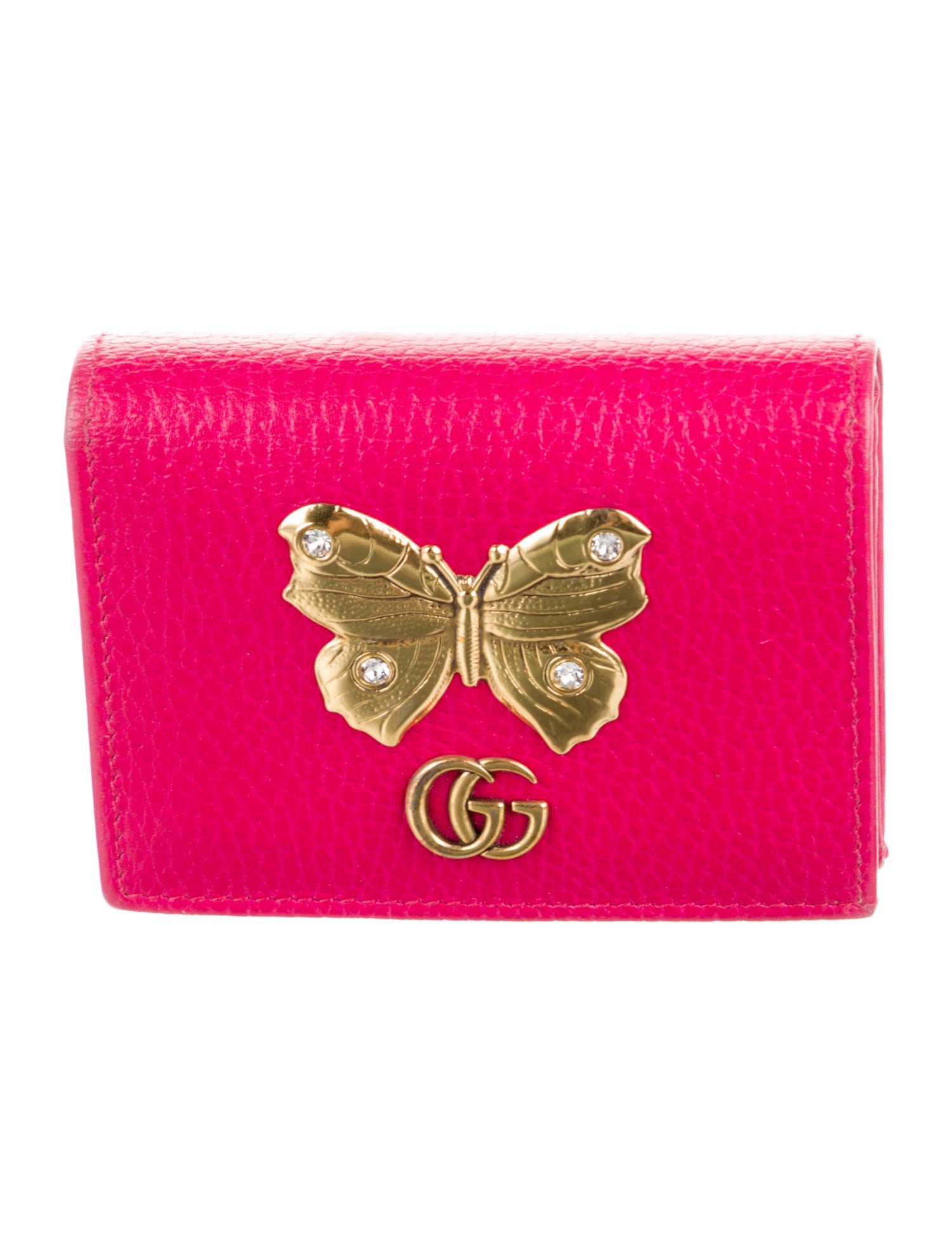 Gucci Camubutterfly Print Leather Compact Wallet