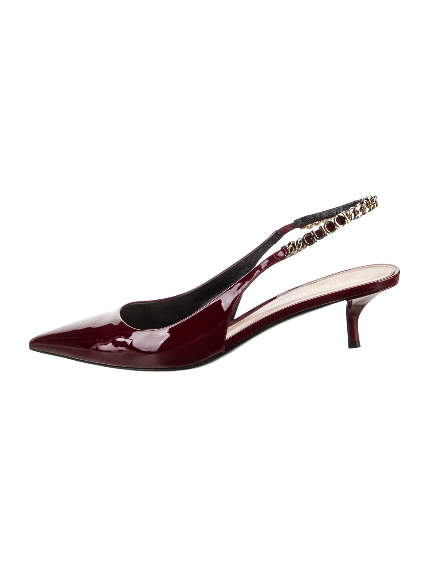 Gucci Patent Leather Chain-Link Accents Slingback Pumps