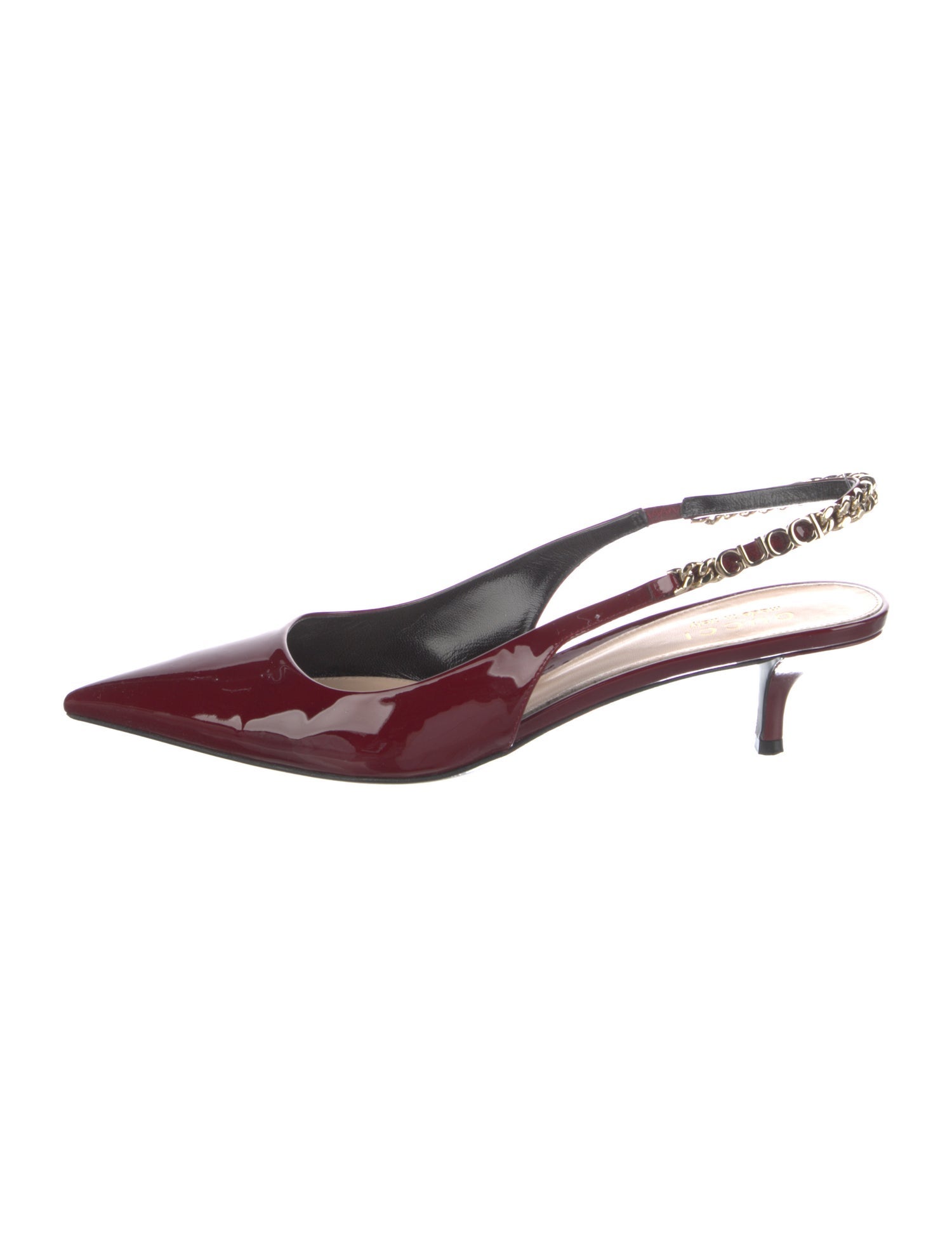 Gucci Patent Leather Chain-Link Accents Slingback Pumps