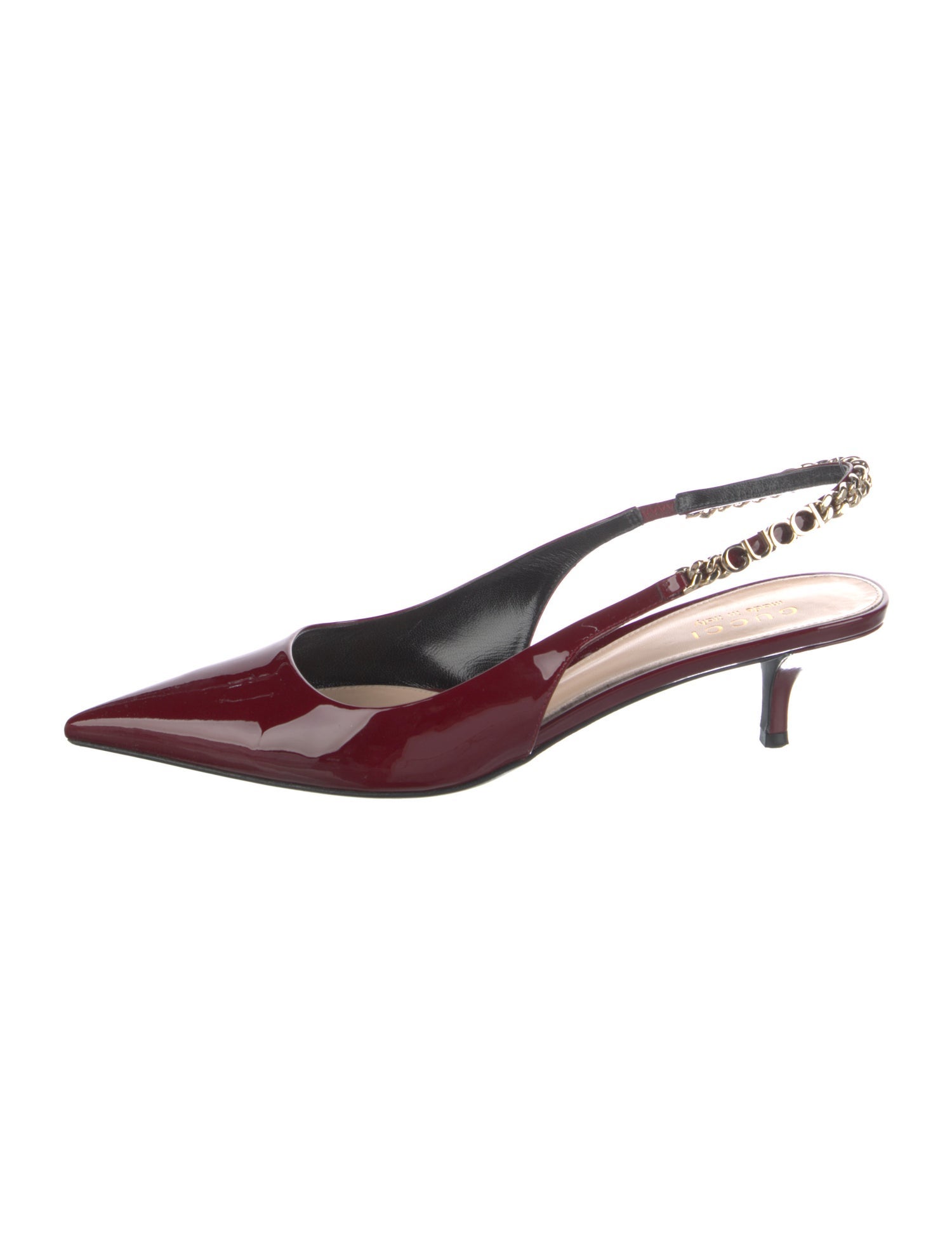 Gucci Patent Leather Chain-Link Accents Slingback Pumps